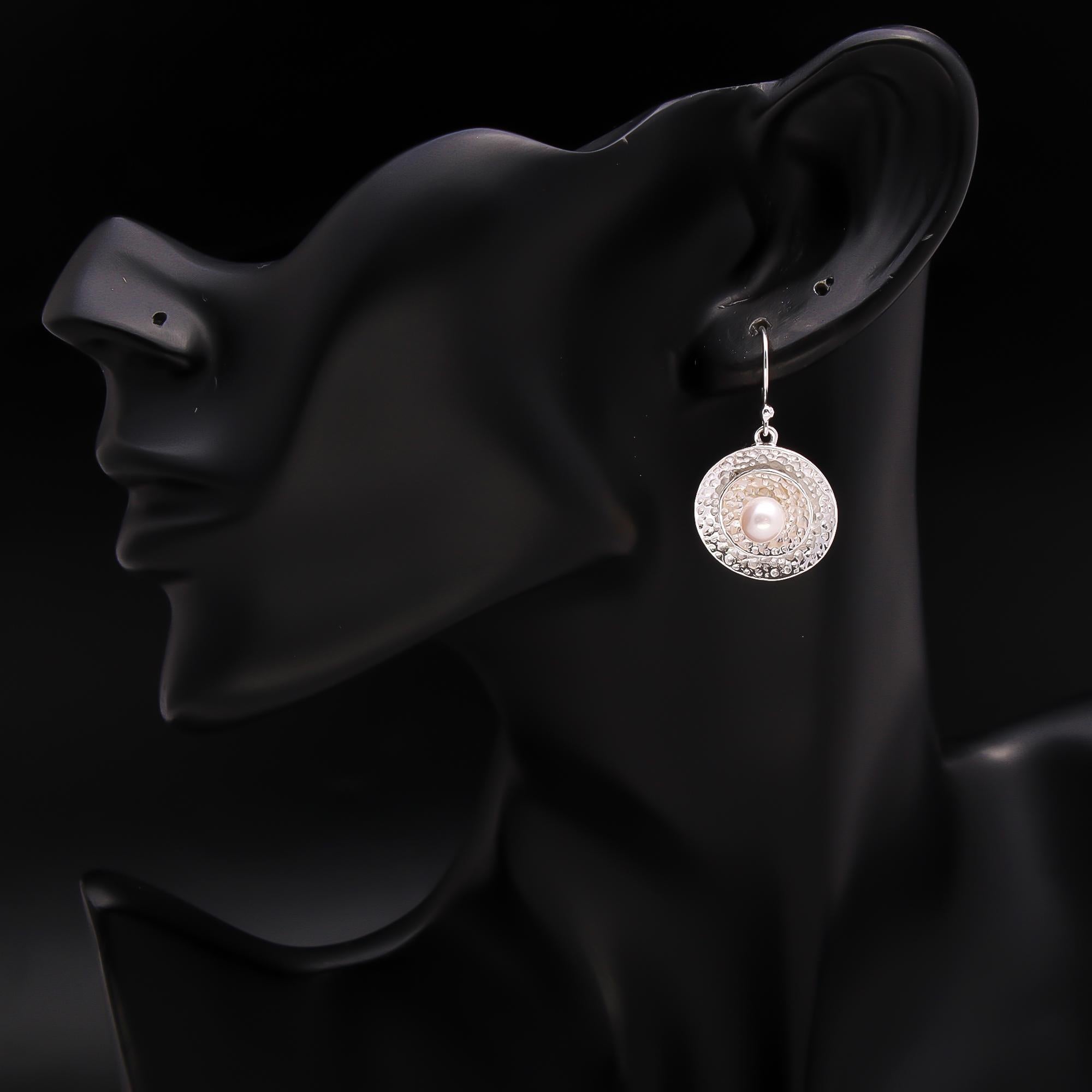 925 Silver Textured Pearl Drop Earrings