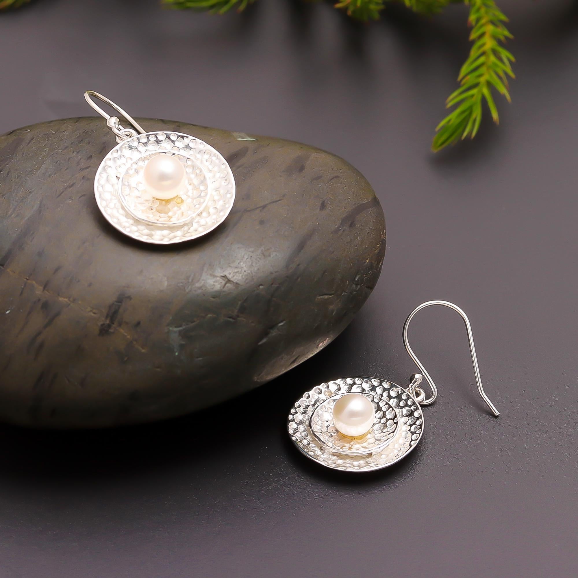 925 Silver Textured Pearl Drop Earrings