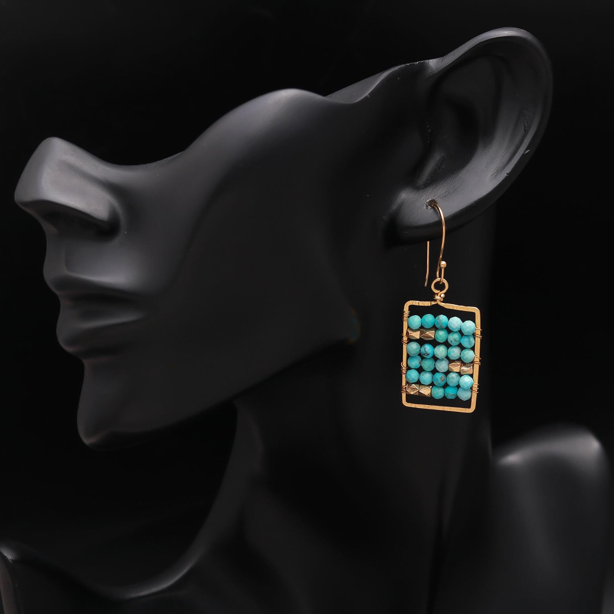 Turquoise Dangle Earrings with Abacus Drops Hypoallergenic Brass