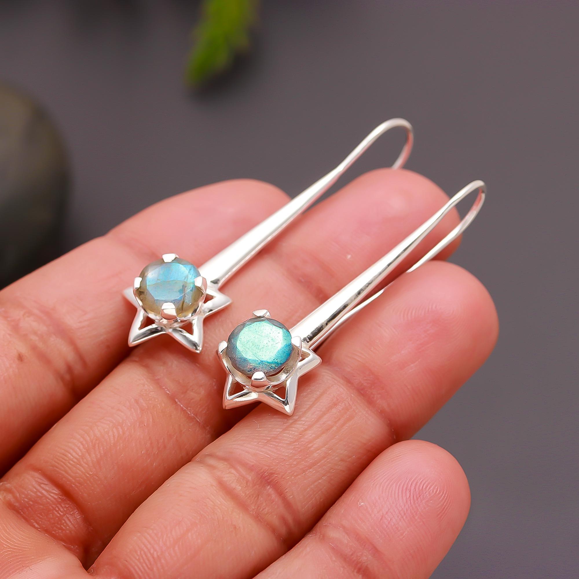 925 Silver Labradorite Star Drop Earrings