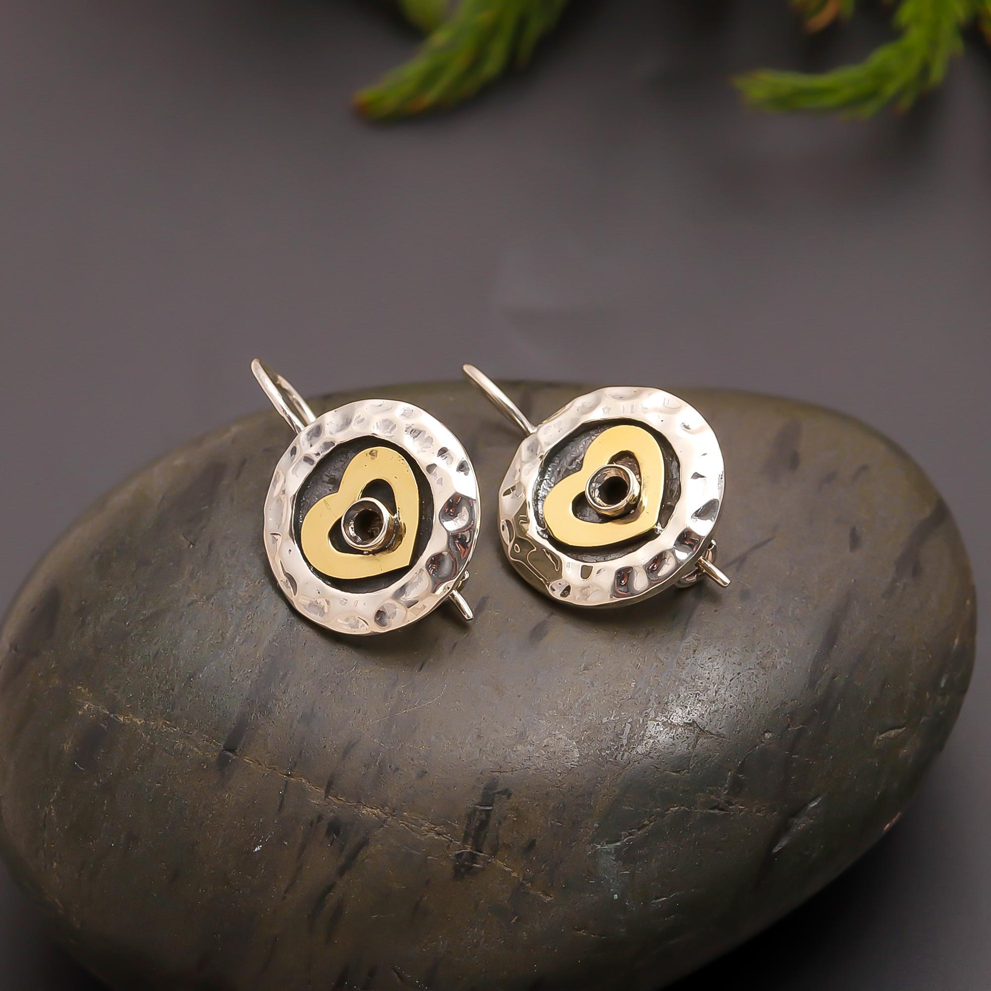 925 Silver Hammered Heart Disc Earrings