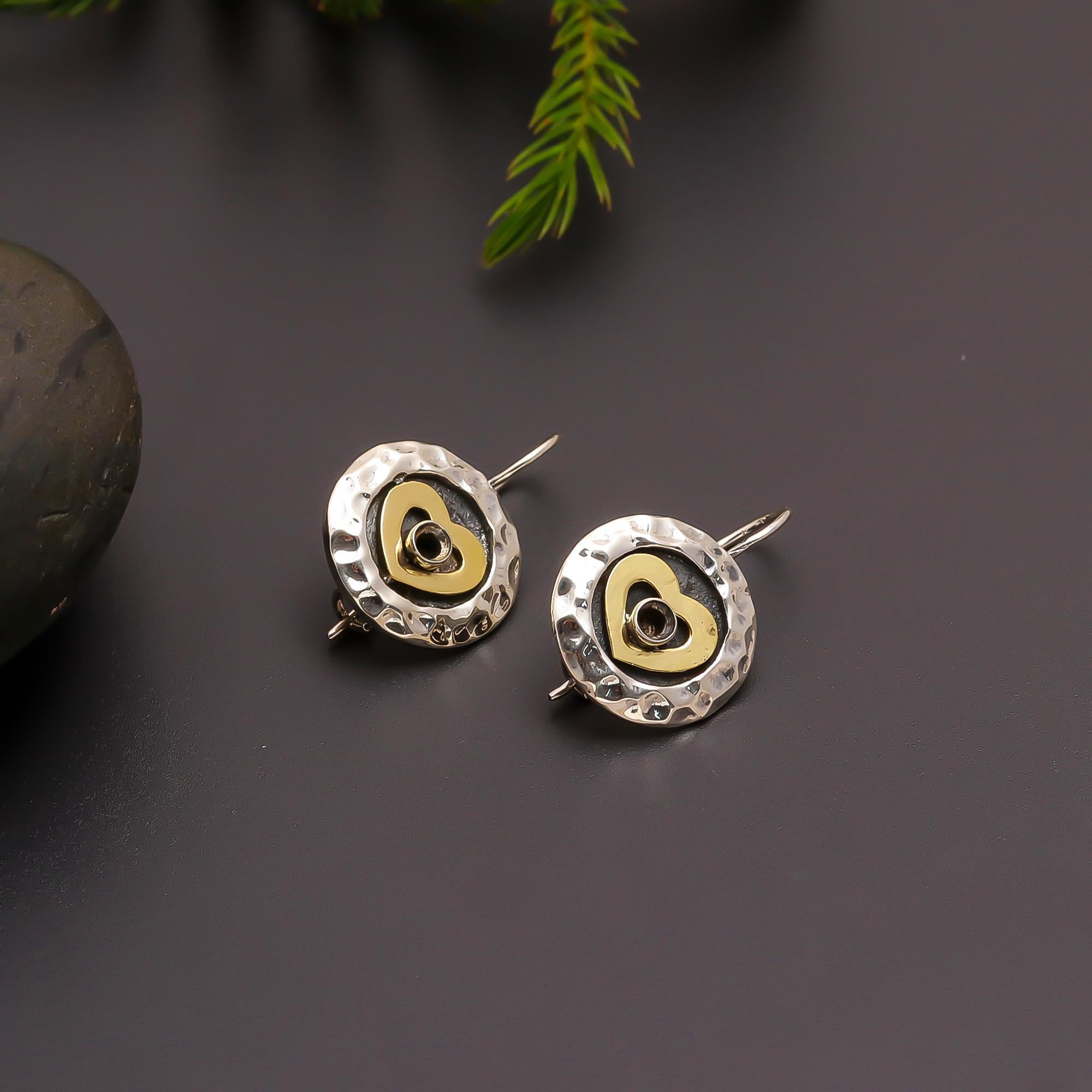 925 Silver Hammered Heart Disc Earrings