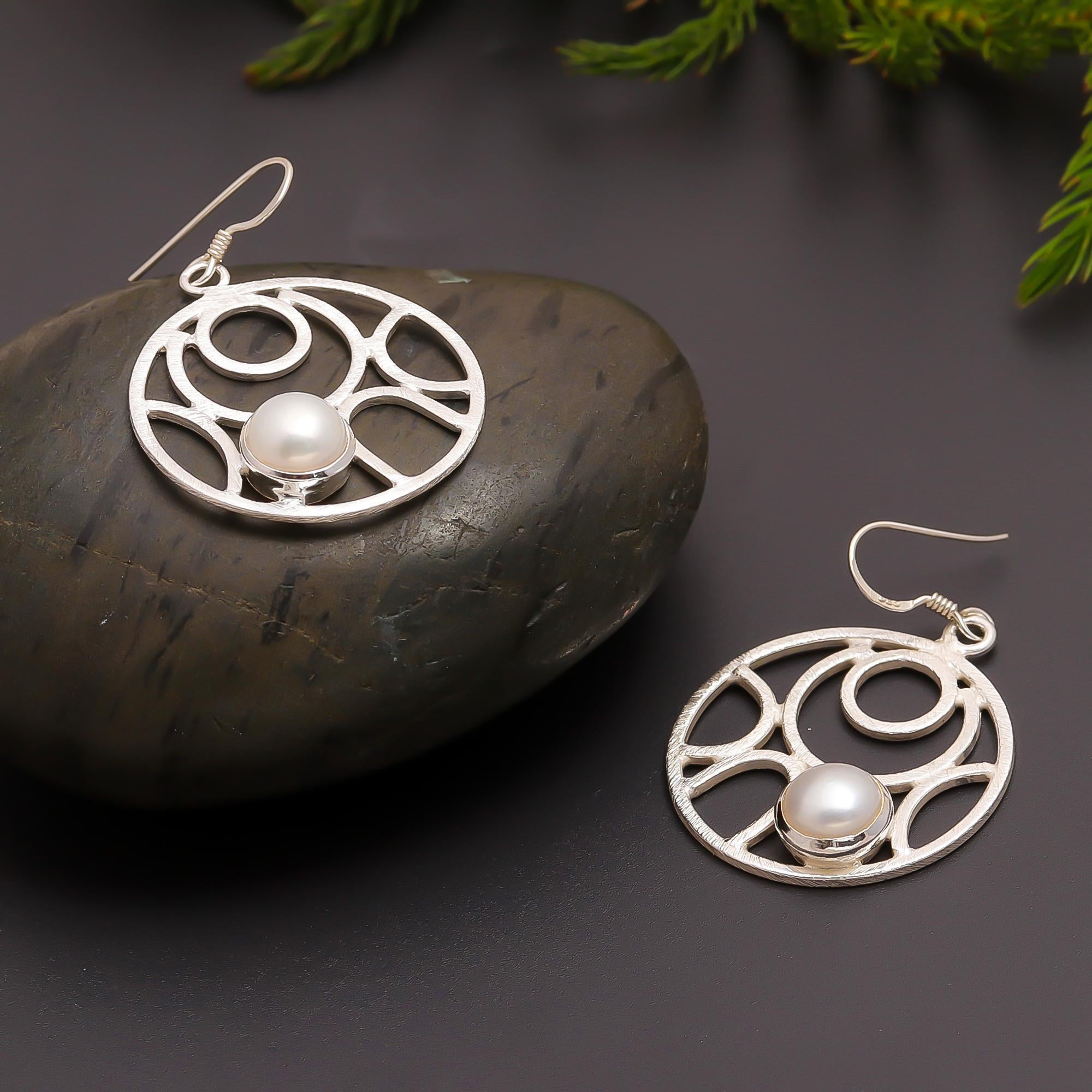 925 Silver Artistic Pearl Orbit Drop Earrings