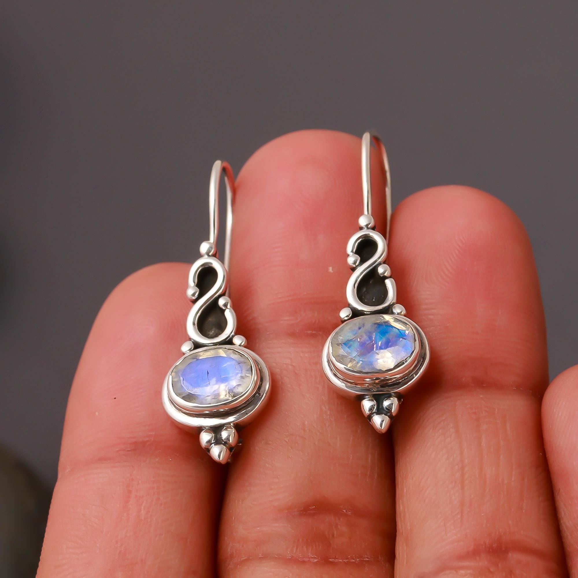 925 Silver Moonstone Dangle Earrings