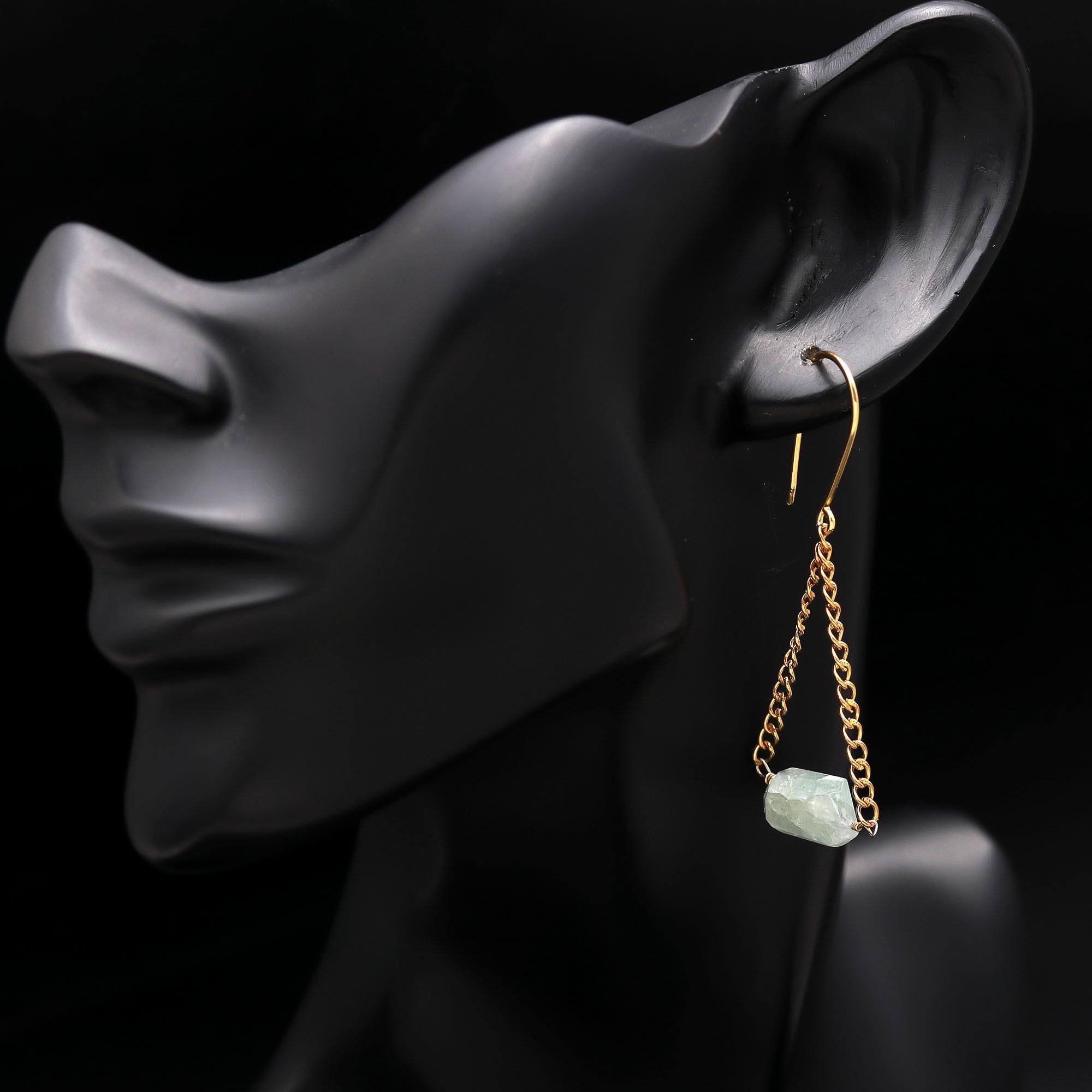 Hypoallergenic Brass Aquamarine Chain Drop Earrings