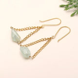 Hypoallergenic Brass Aquamarine Chain Drop Earrings