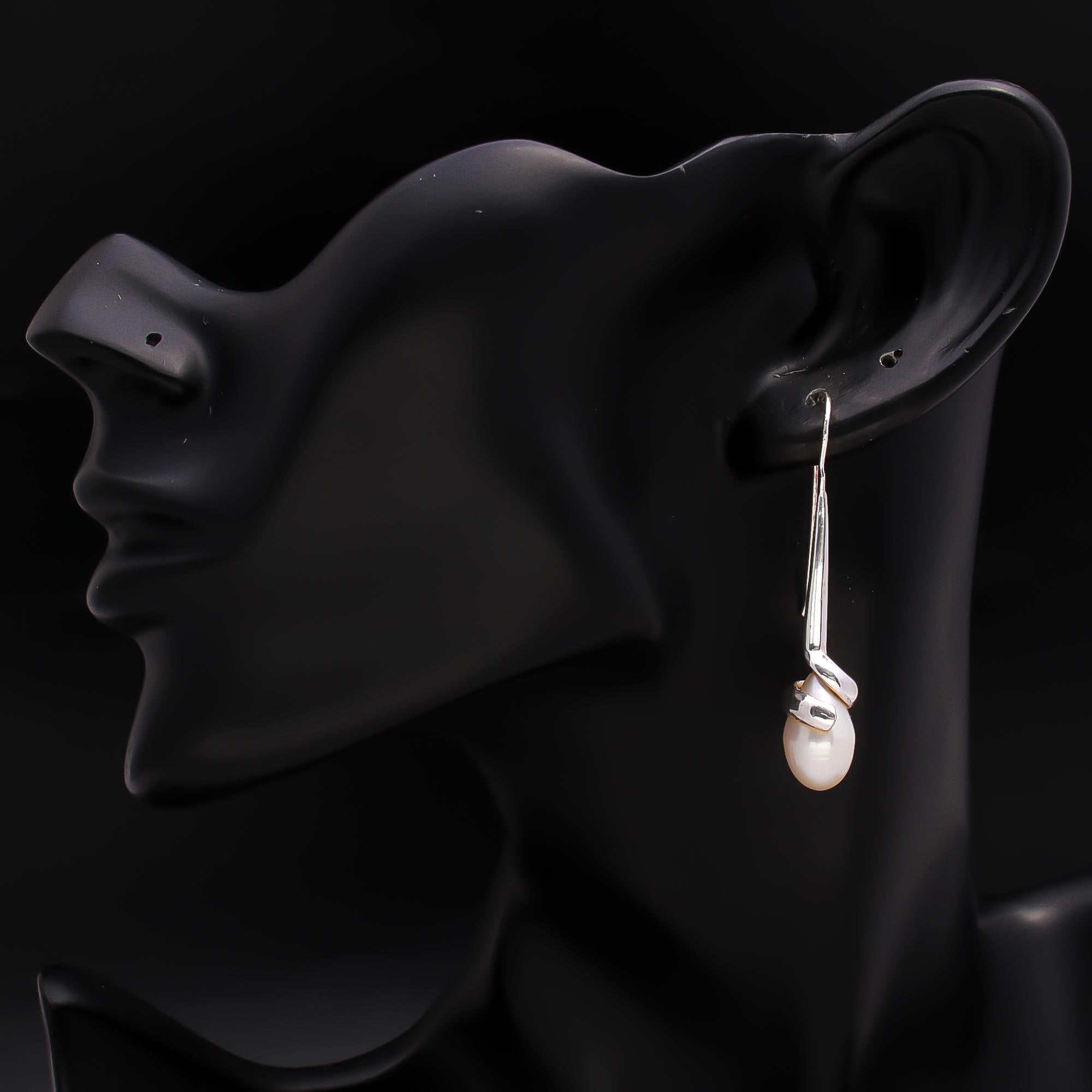 925 Silver Long Drop Pearl Earrings