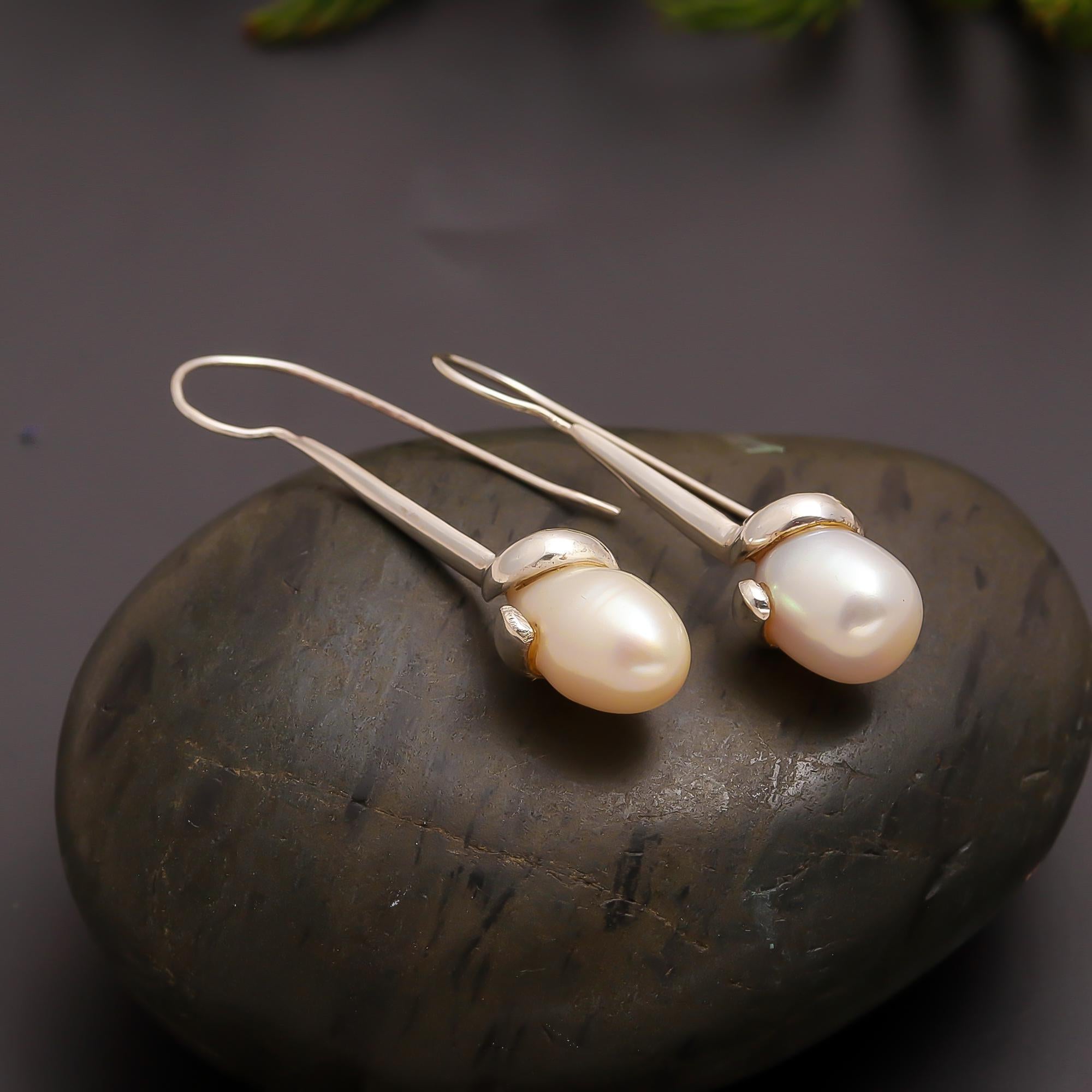 925 Silver Long Drop Pearl Earrings