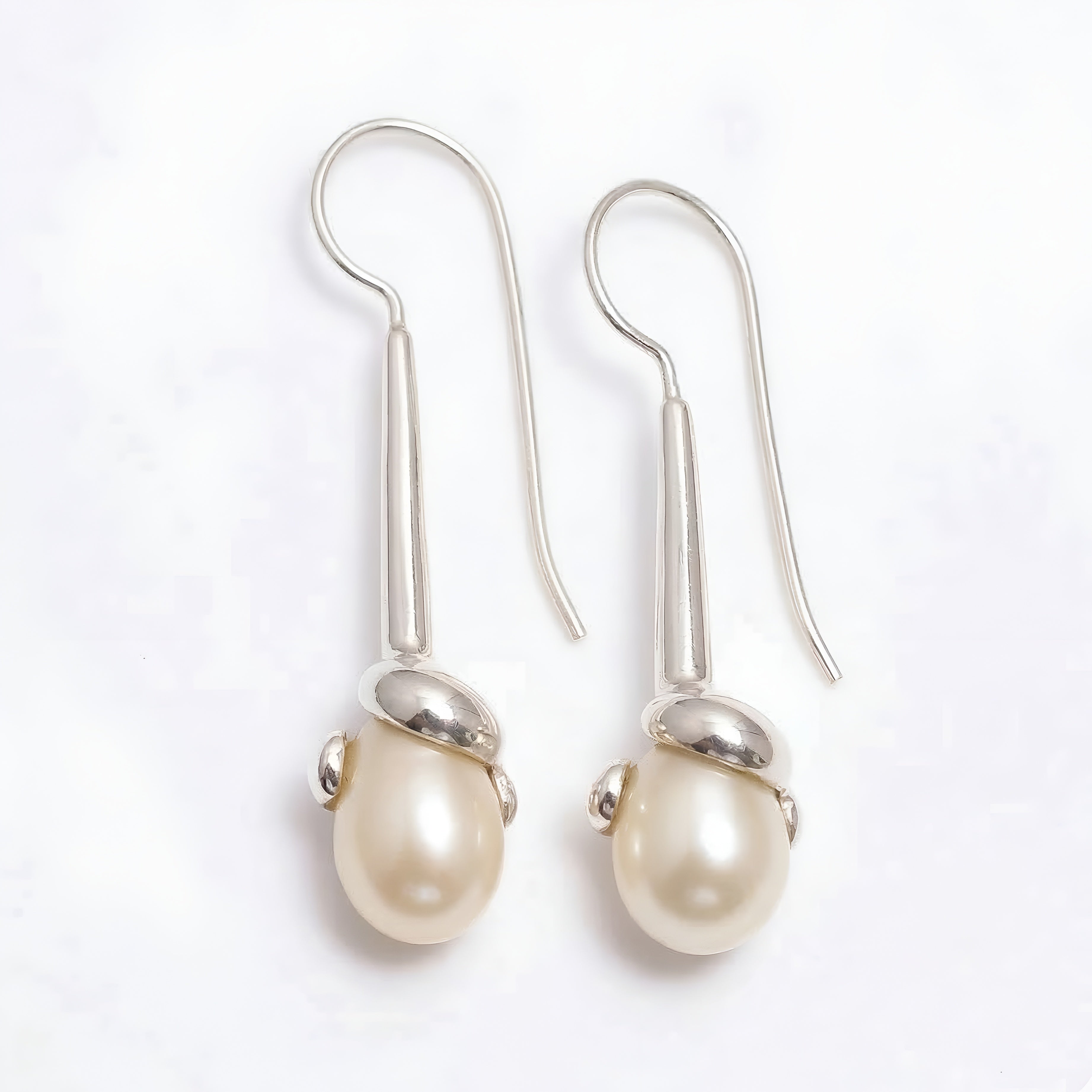 925 Silver Long Drop Pearl Earrings