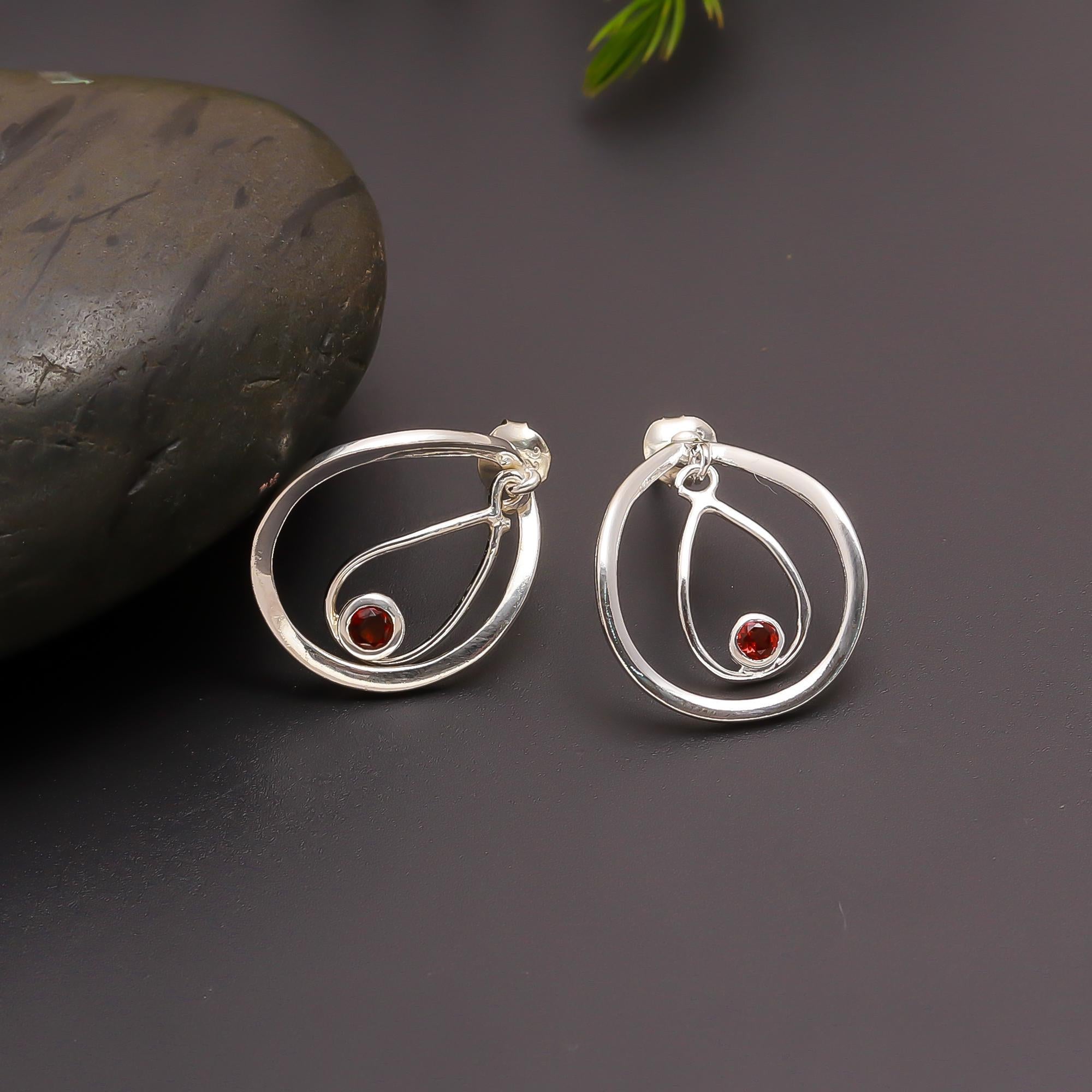 925 Silver Dual Teardrop Garnet Earrings