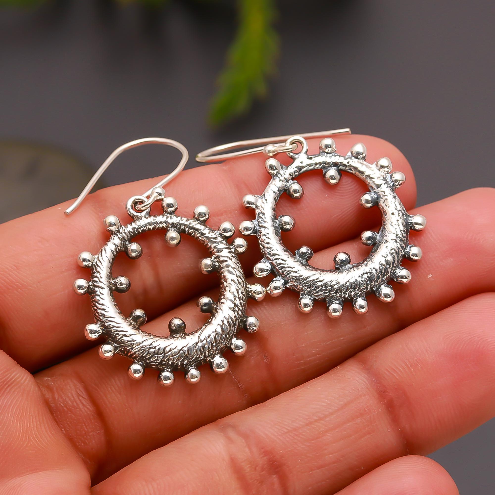 925 Silver Tribal-Inspired Textured Hoop Earrings