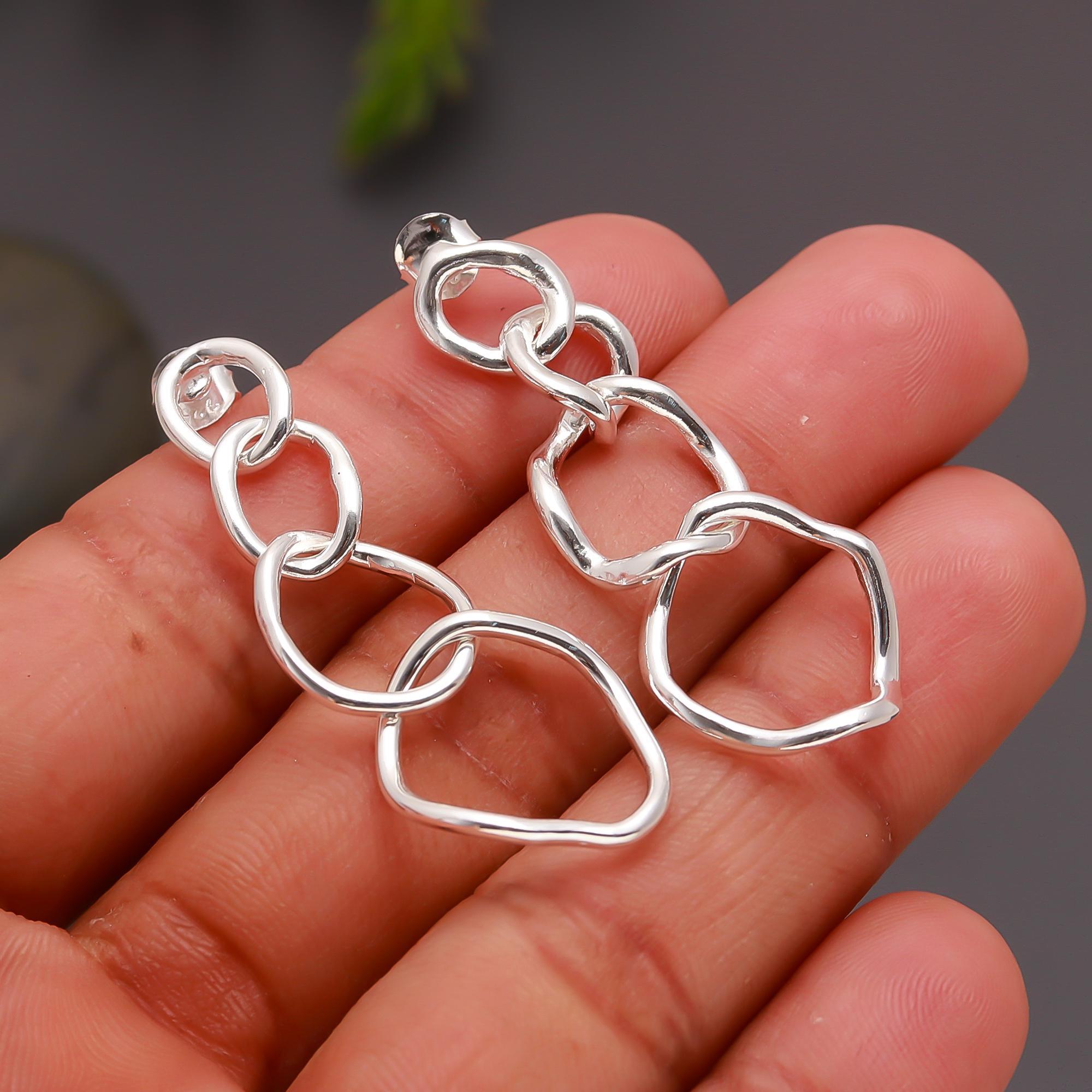 925 Silver Abstract Chain Link Drop Earrings