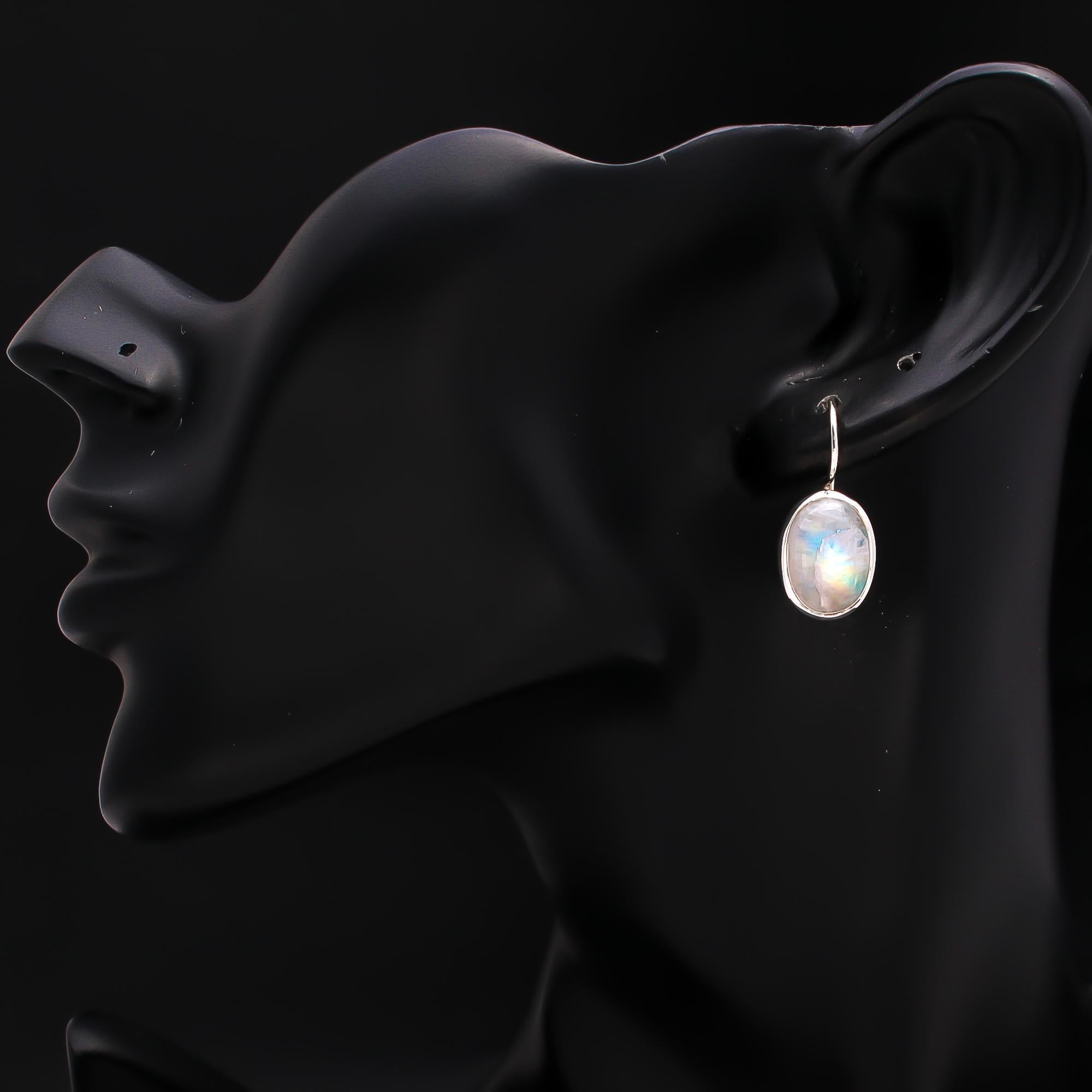 925 Silver Oval Rainbow Moonstone Earrings