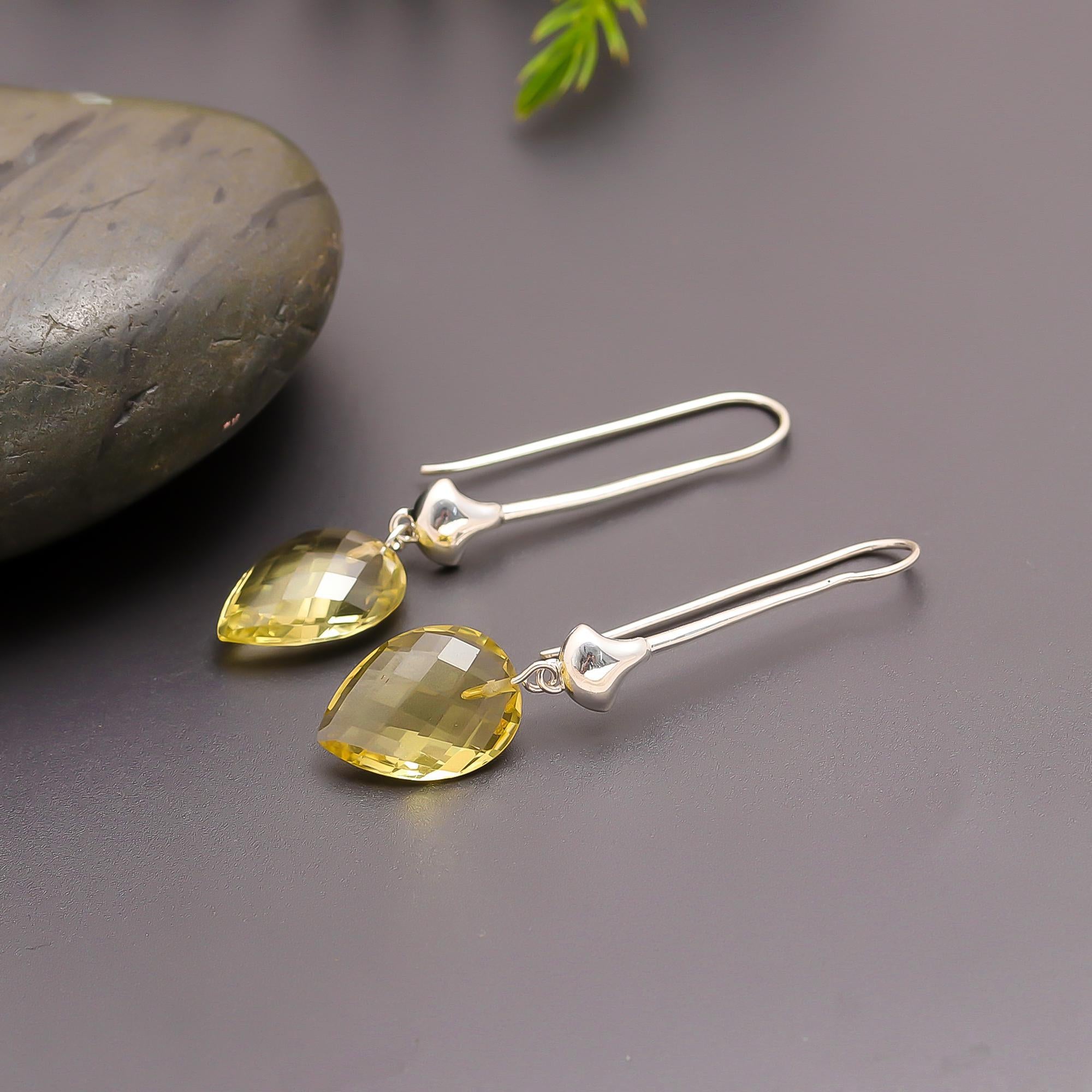 925 Silver Citrine Drop Earrings