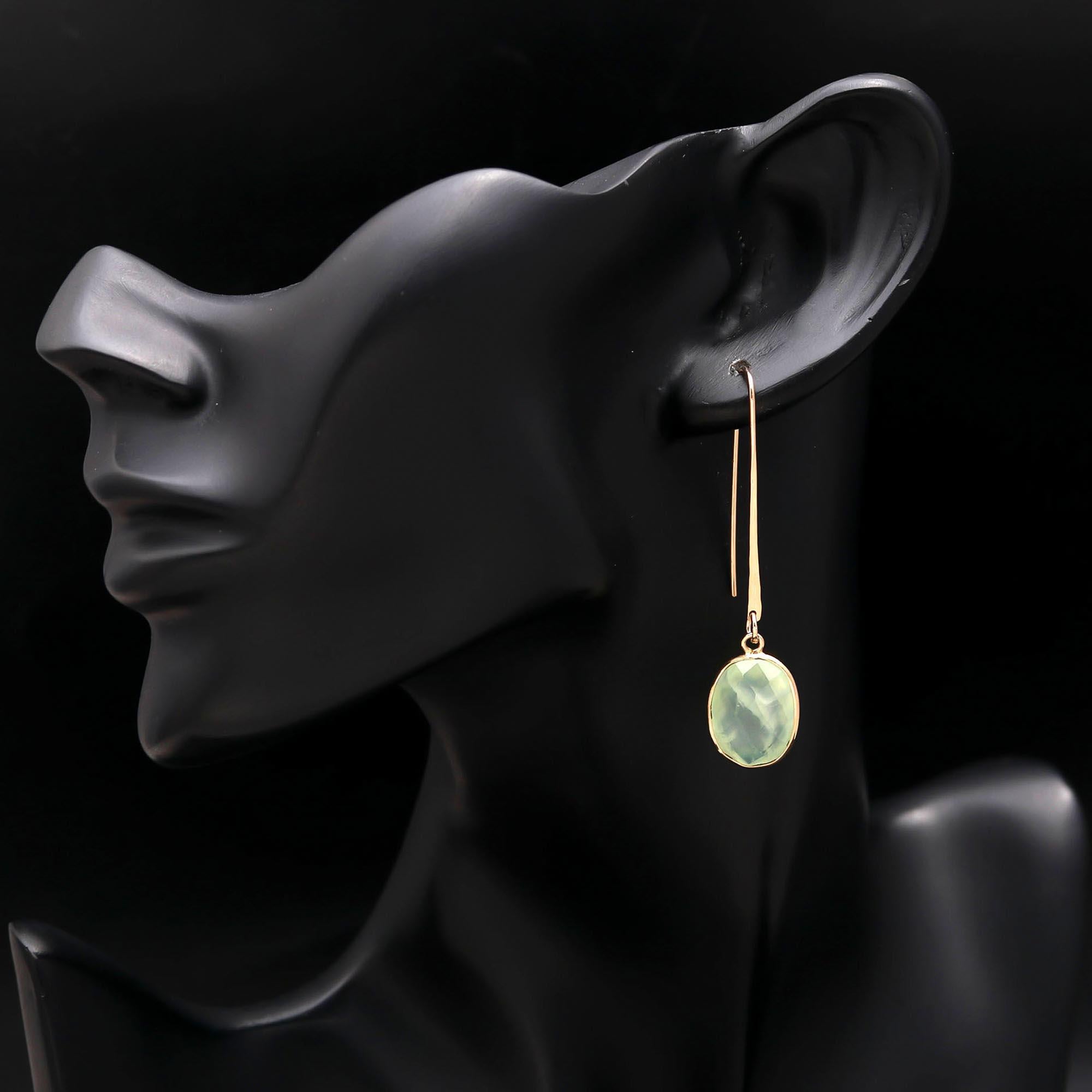 Brass Green Prehnite Dangle Earrings