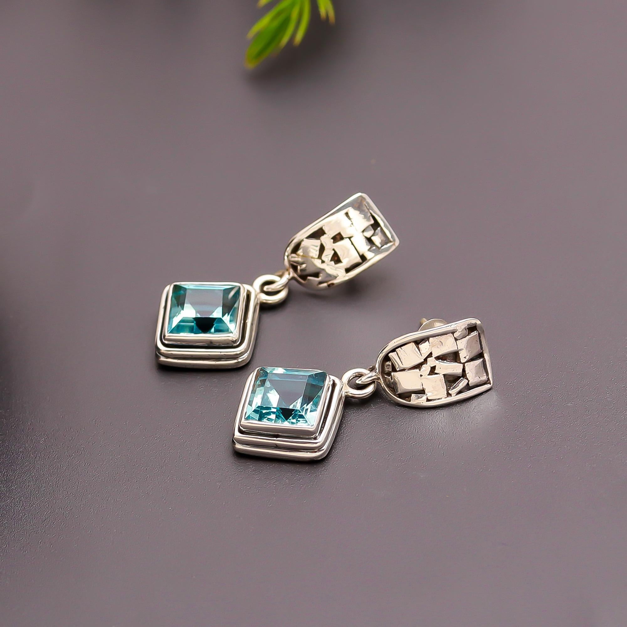 925 Silver Blue Topaz Drop Earrings