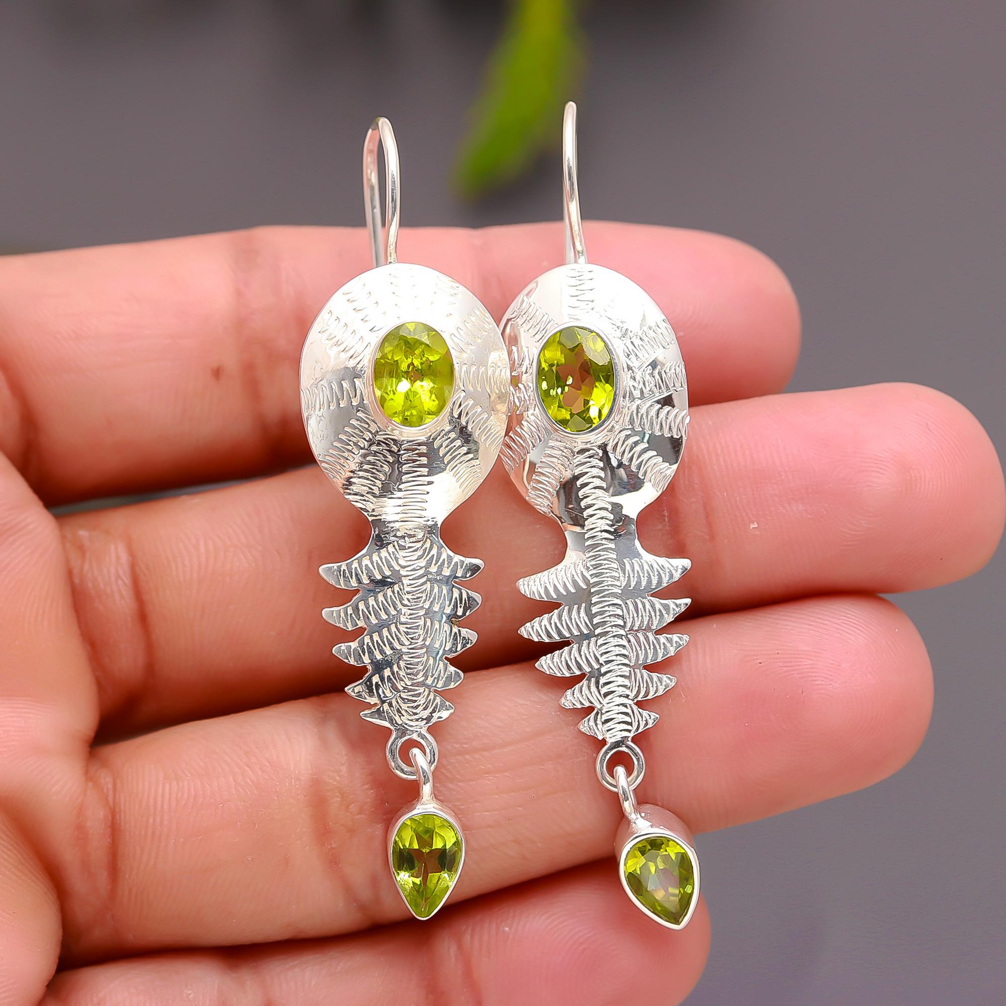 925 Silver Peridot Dangle Earrings