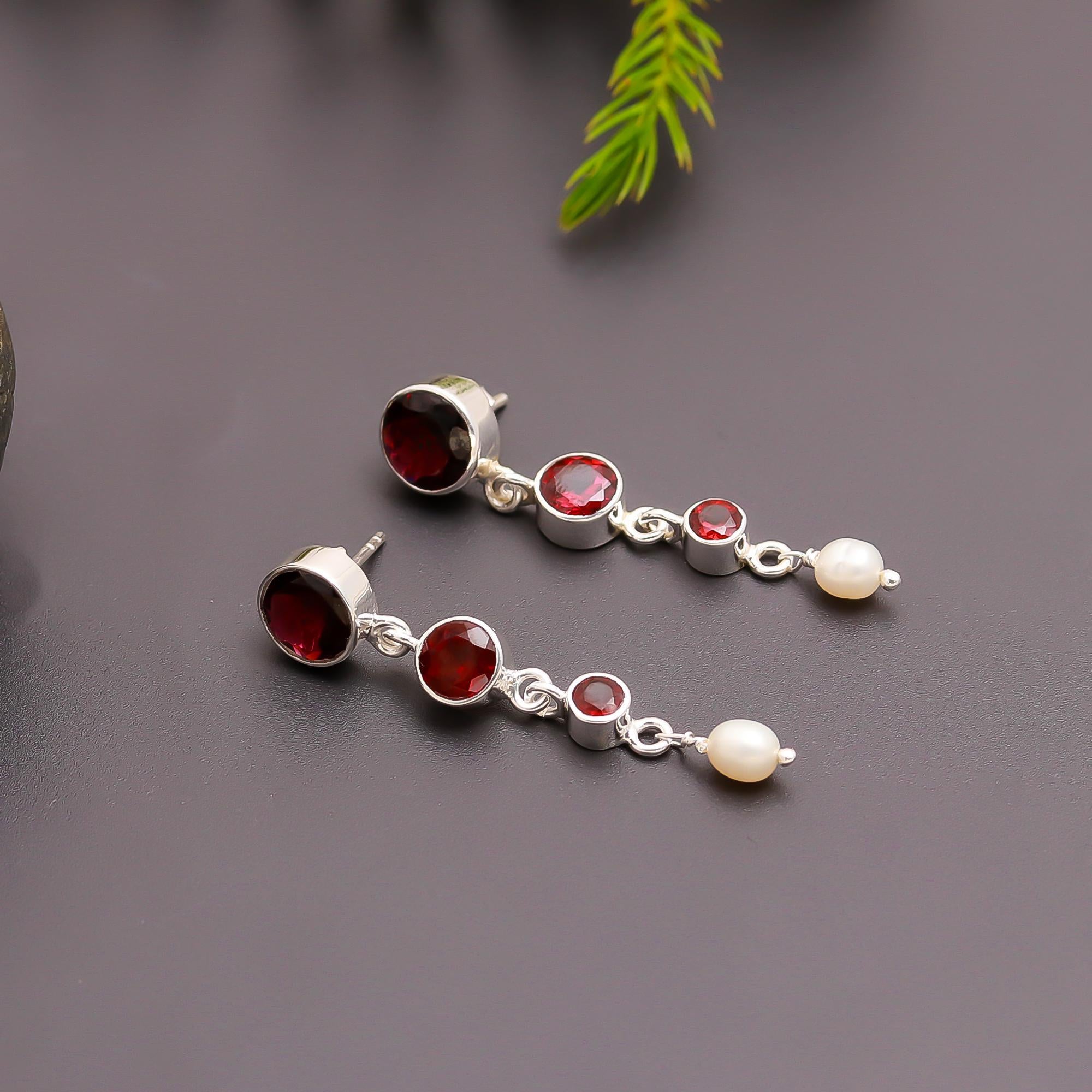 925 Silver Amethyst and Pearl Drop Earrings