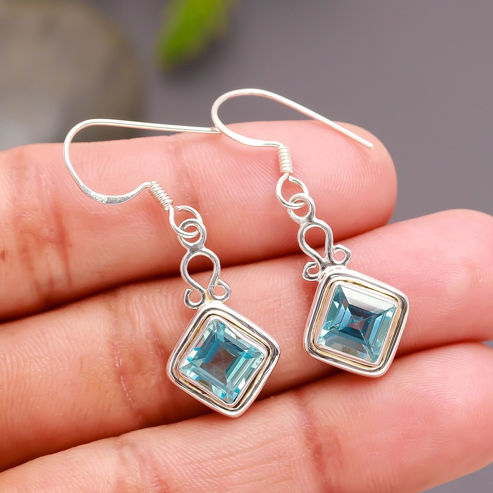 925 Silver Blue Topaz Drop Earrings