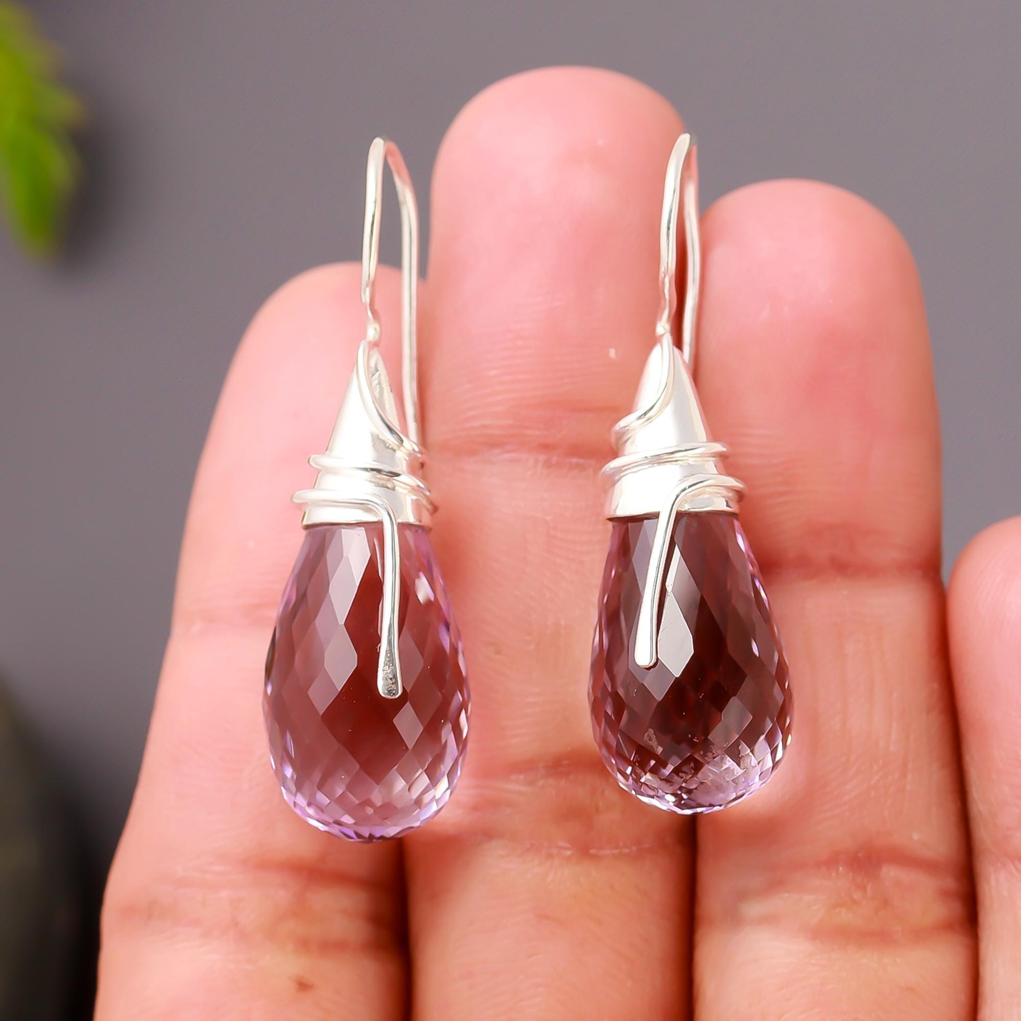 925 Silver Faceted Amethyst Teardrop Earrings