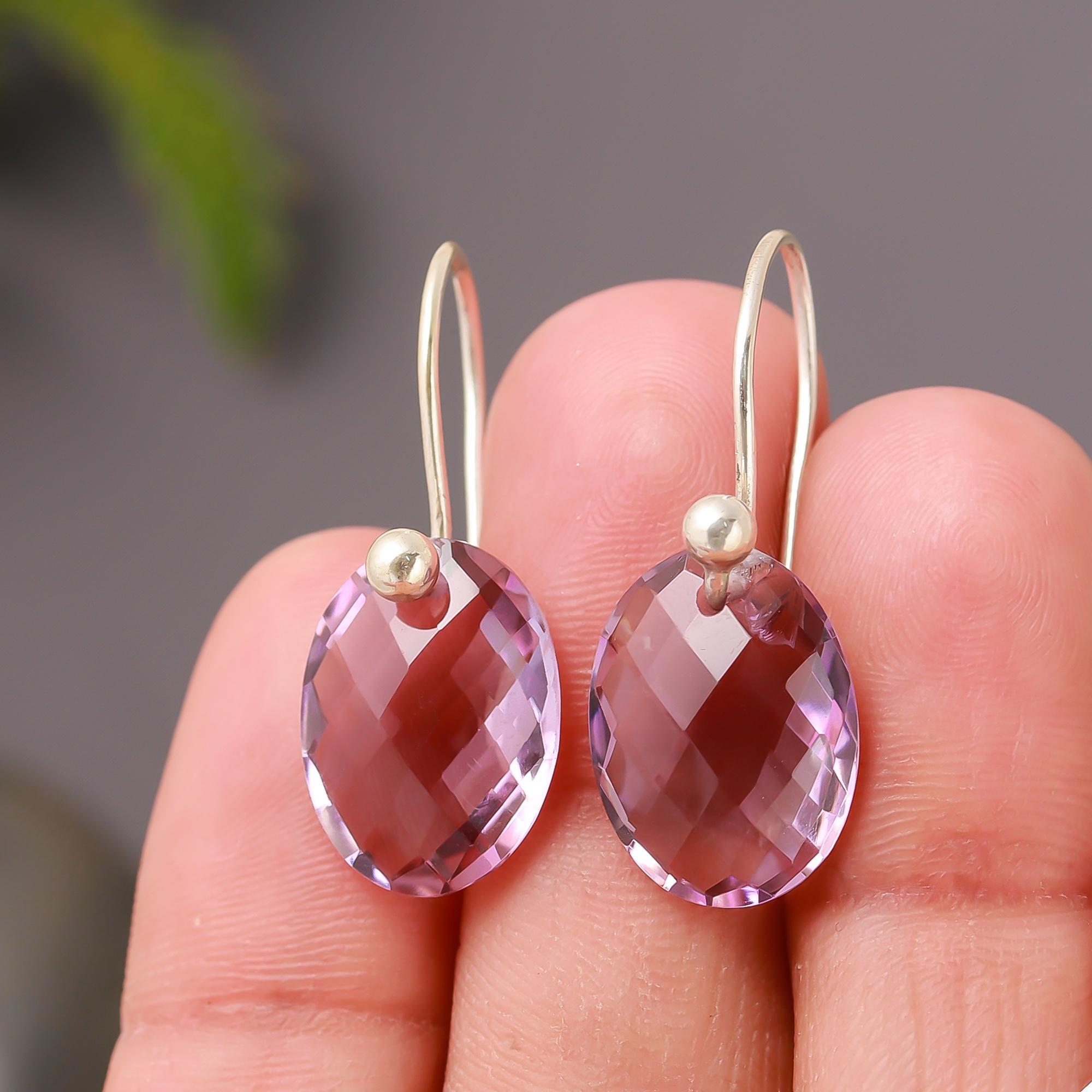 925 Silver Faceted Amethyst Oval Drop Earrings