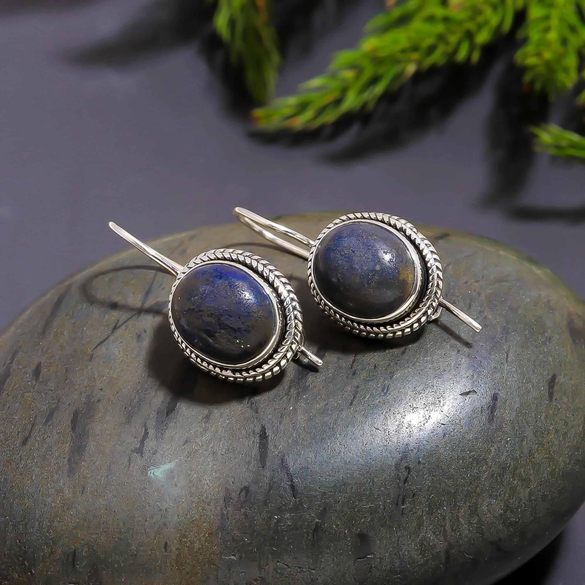 925 Silver Oval Lapis Lazuli Drop Earrings