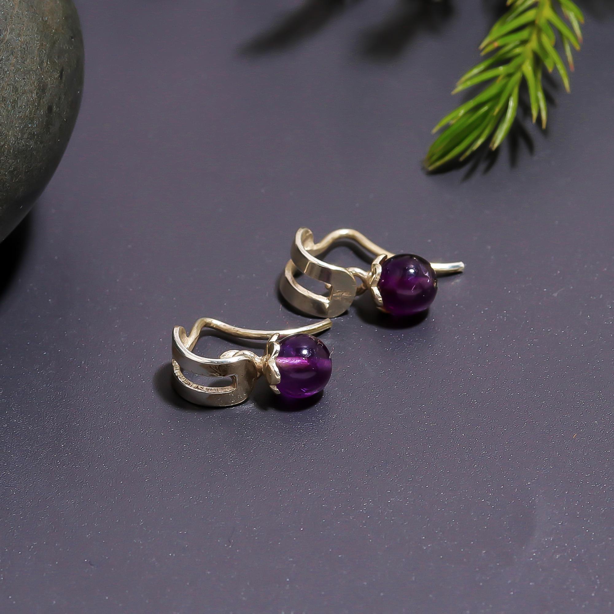 925 Silver Amethyst Dangle Bar Stud Earrings
