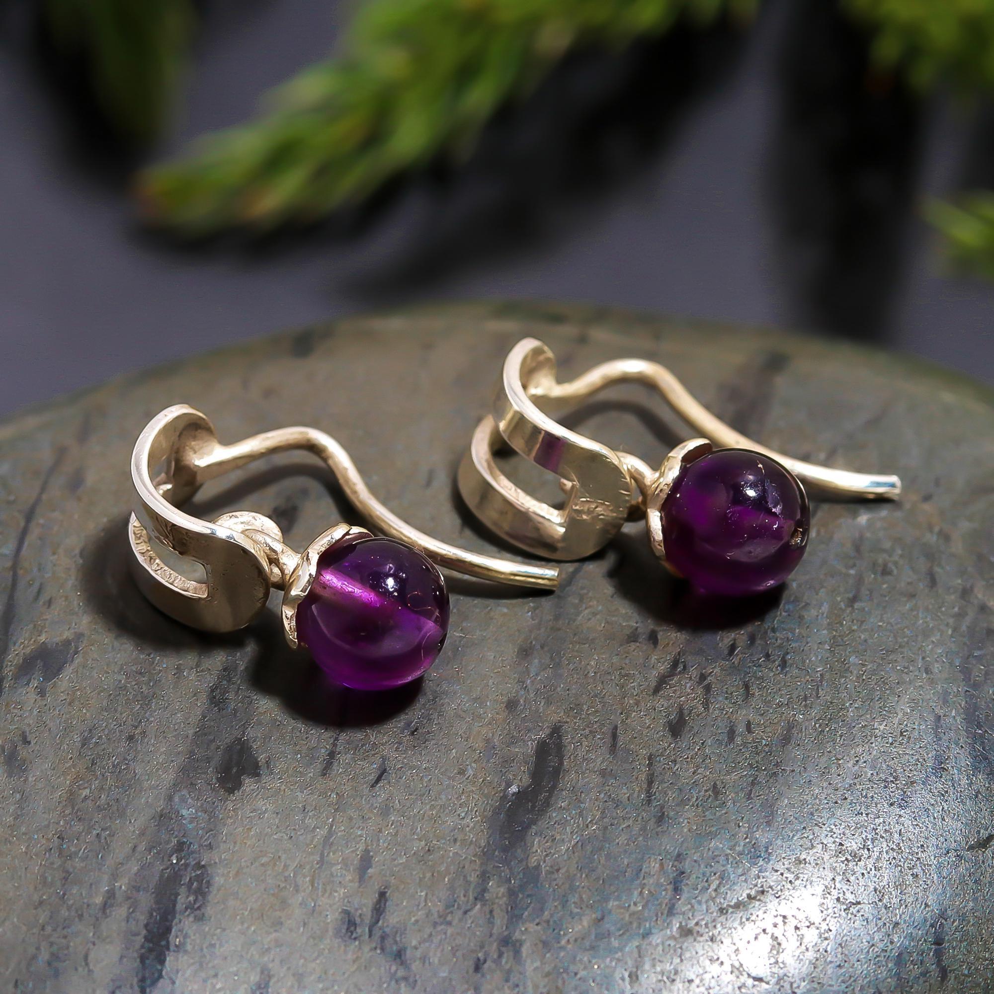 925 Silver Amethyst Dangle Bar Stud Earrings