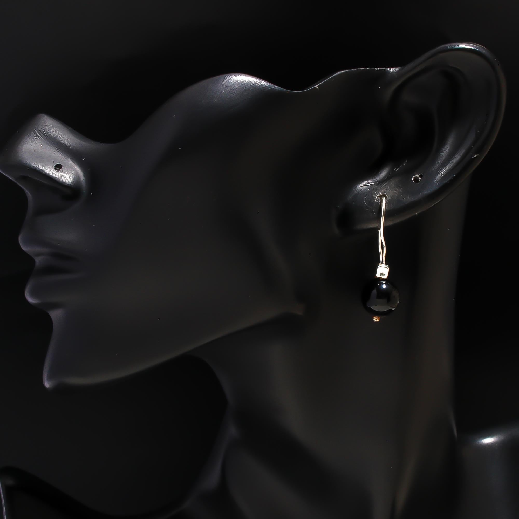 925 Silver Black Onyx Ball Drop Earrings