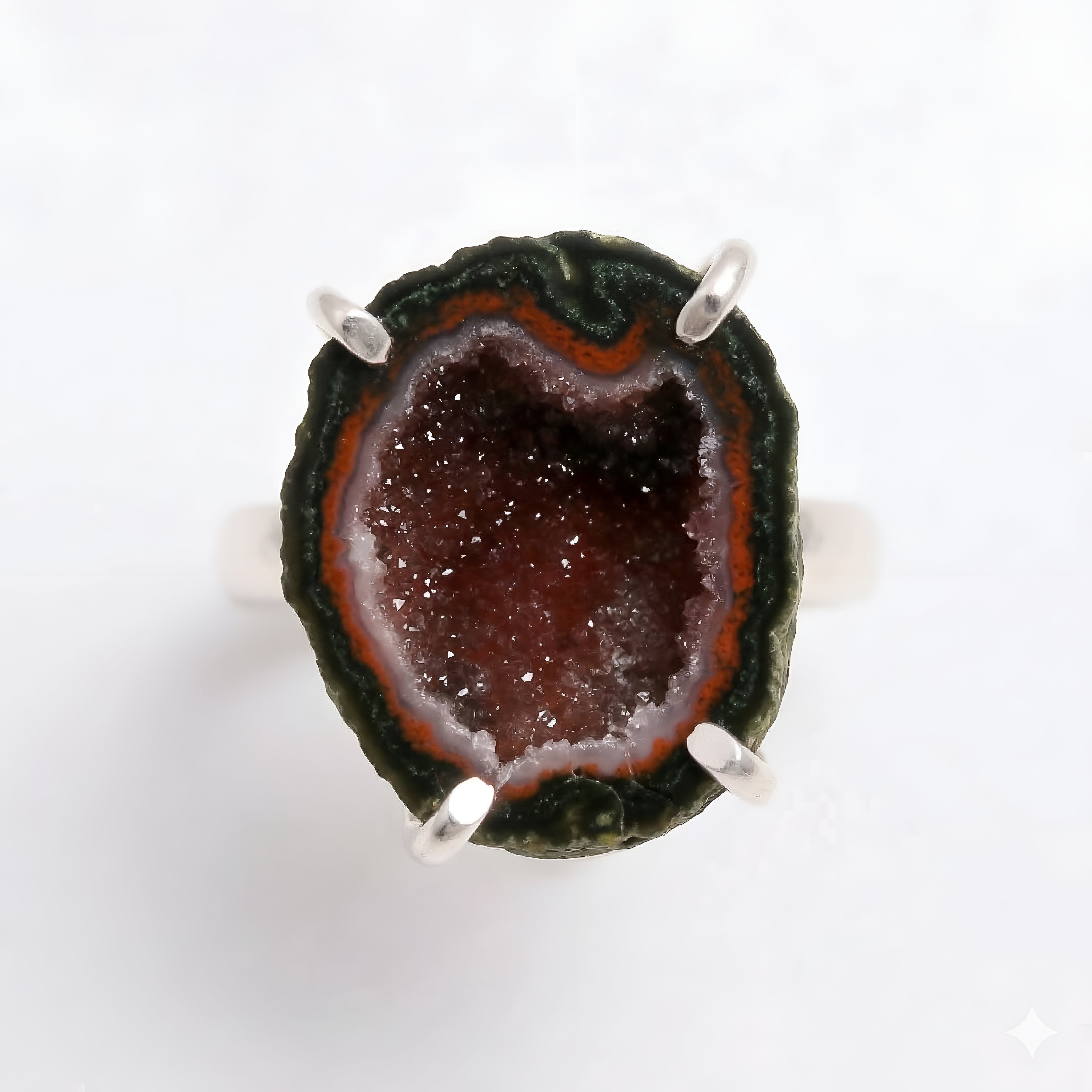 925 Silver Raw Slice Druzy Geode Ring