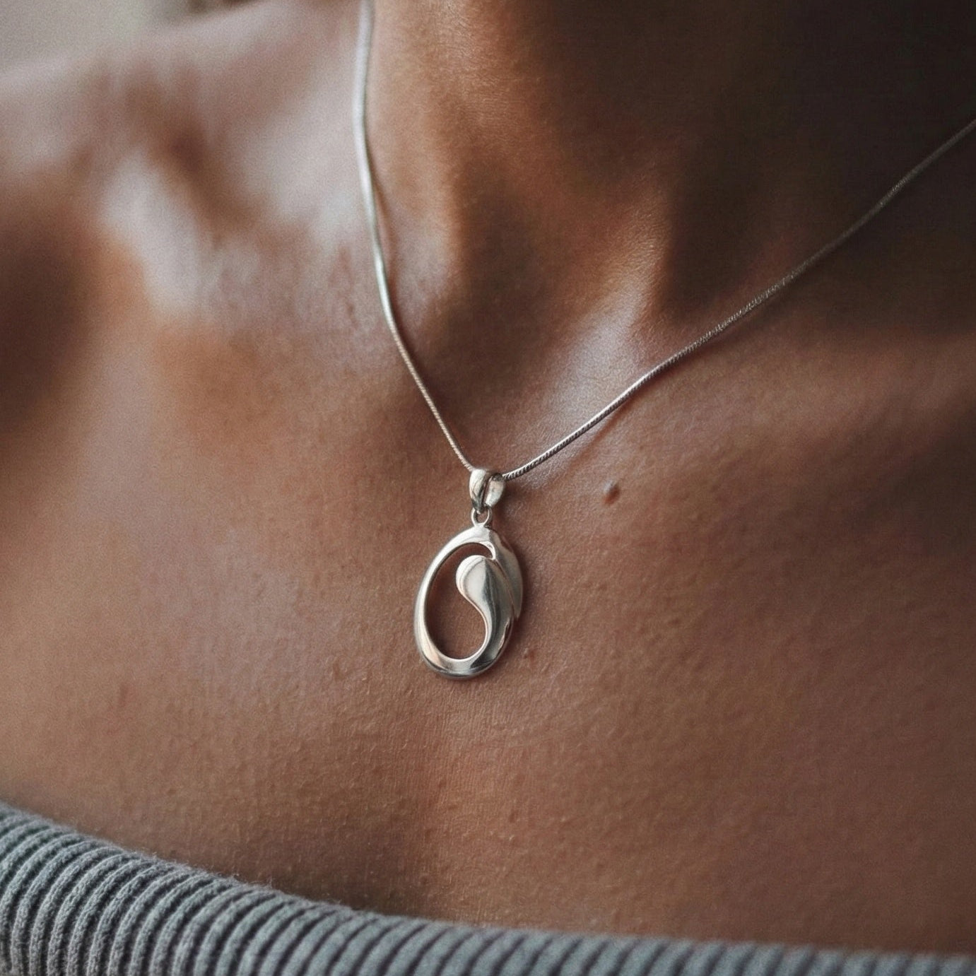 The Modern Orbit: Abstract Sterling Silver Oval Pendant