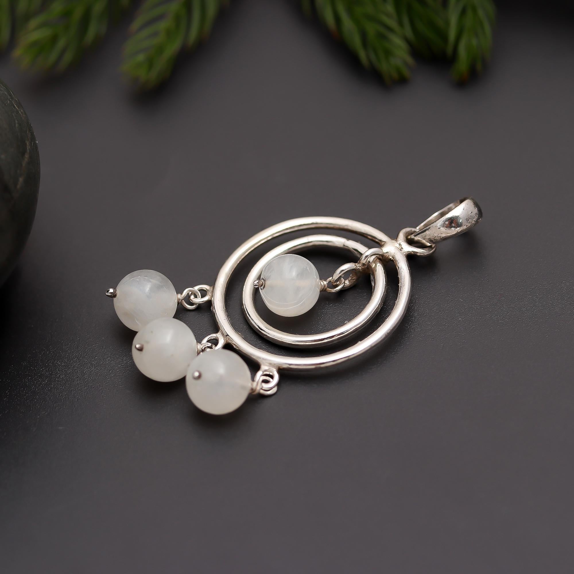 925 Silver Double Circle Moonstone Beads Pendant