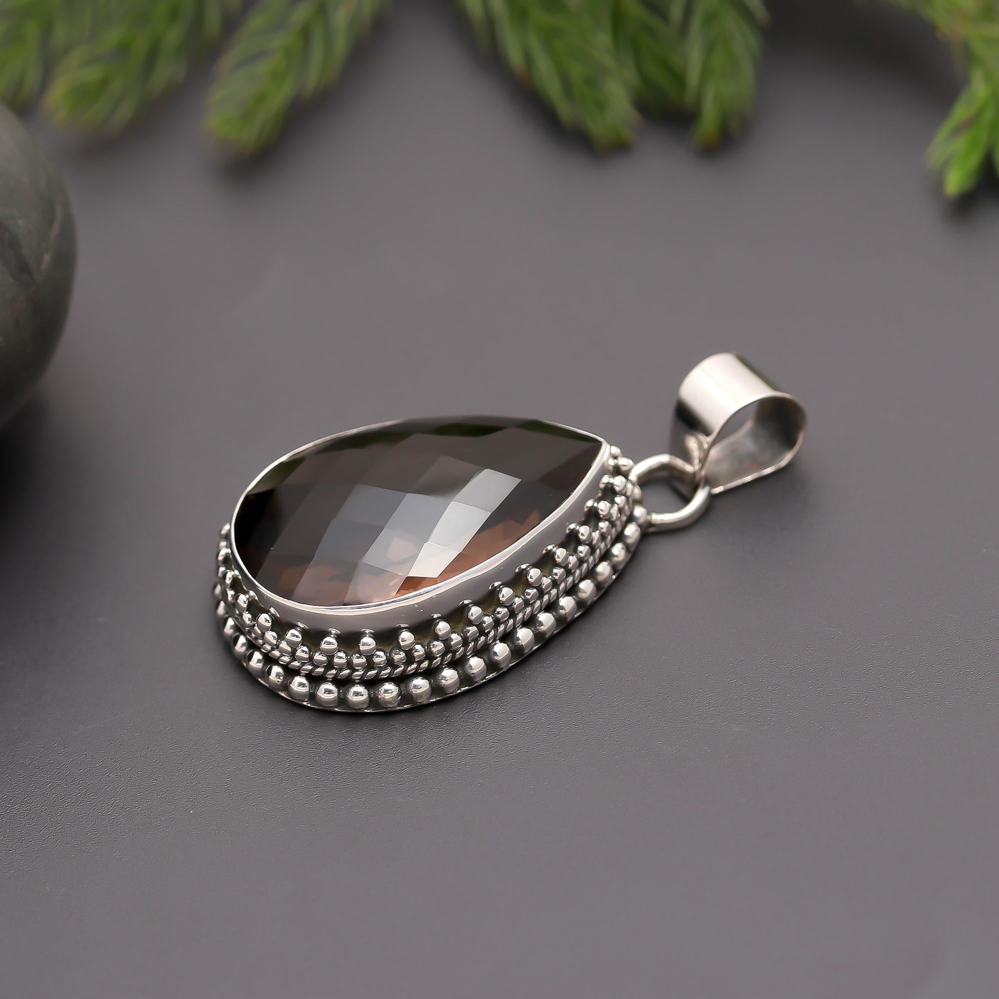 925 Silver Teardrop Smoky Quartz Pendant