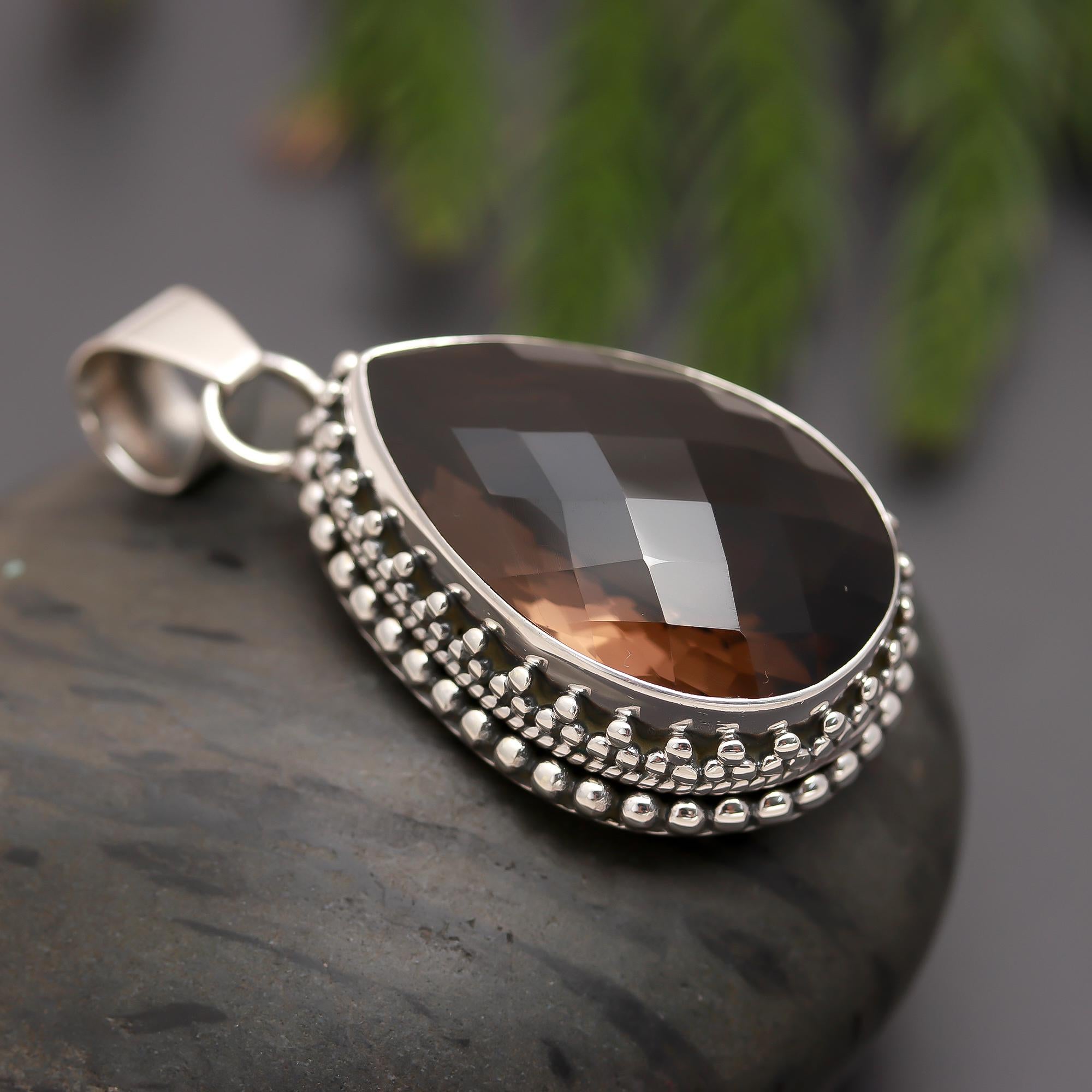 925 Silver Teardrop Smoky Quartz Pendant