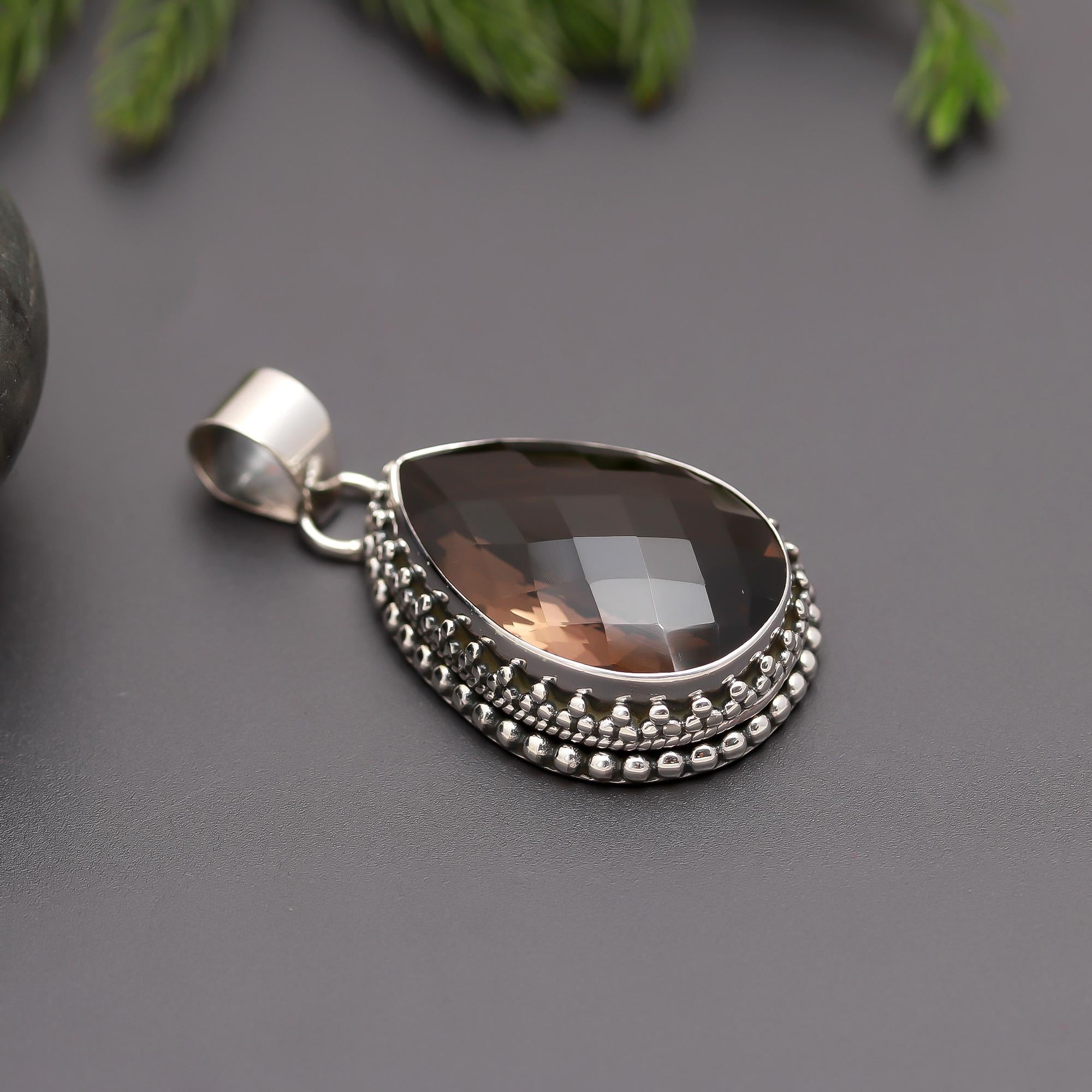 925 Silver Teardrop Smoky Quartz Pendant