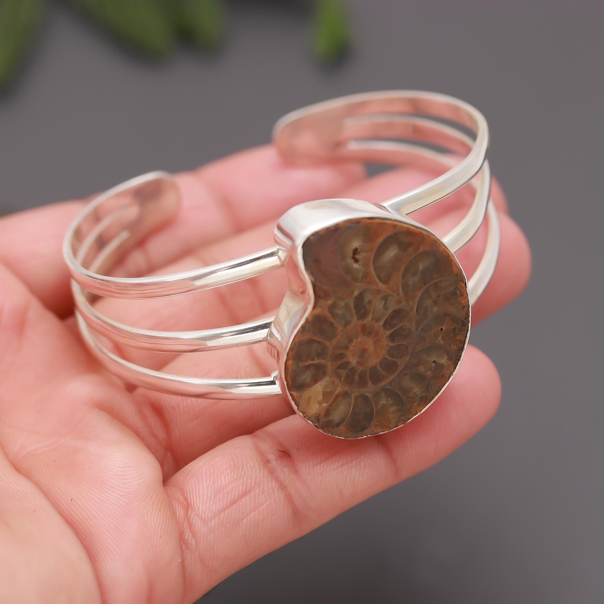 925 Silver Ammonite Fossil Statement Cuff Bracelet