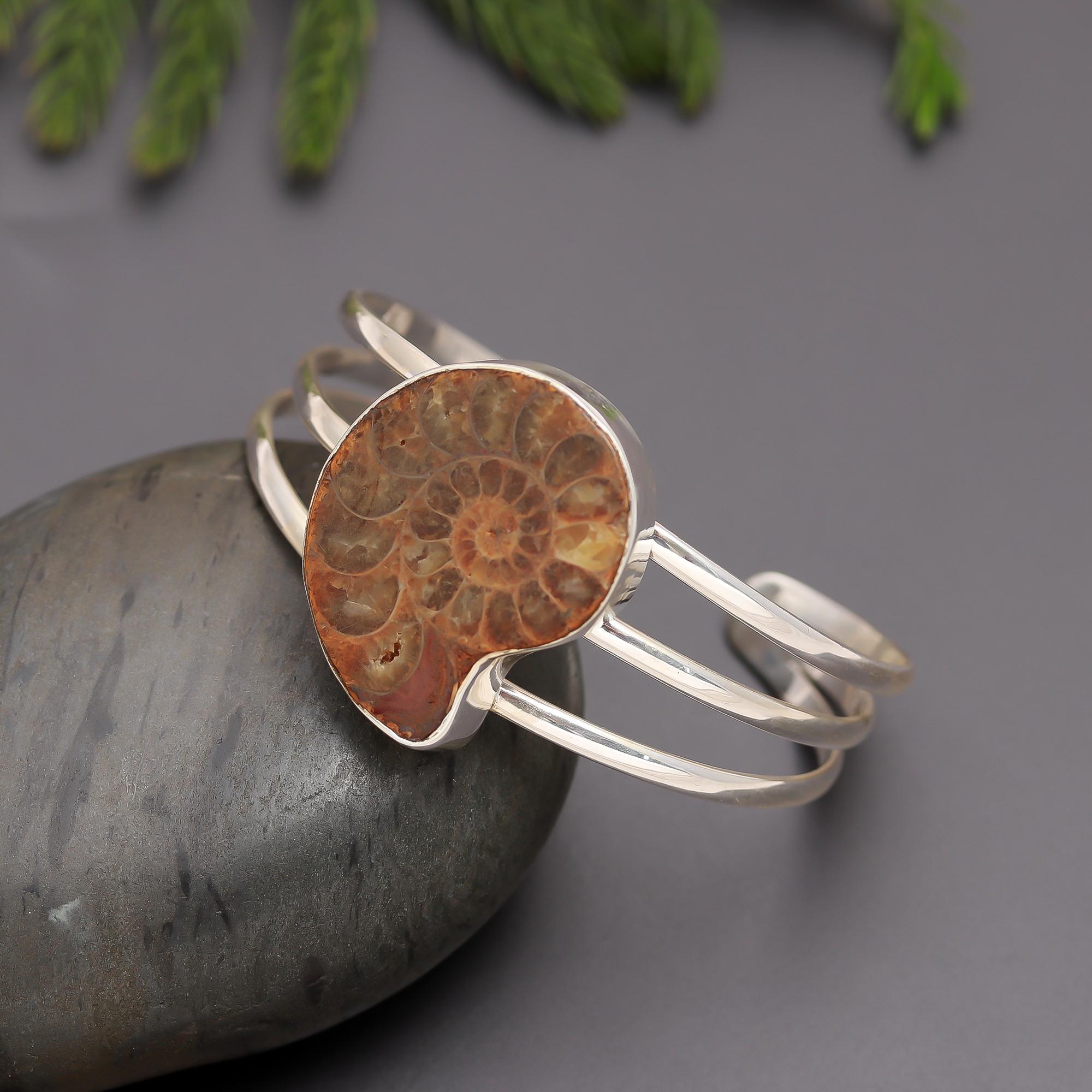 925 Silver Ammonite Fossil Statement Cuff Bracelet