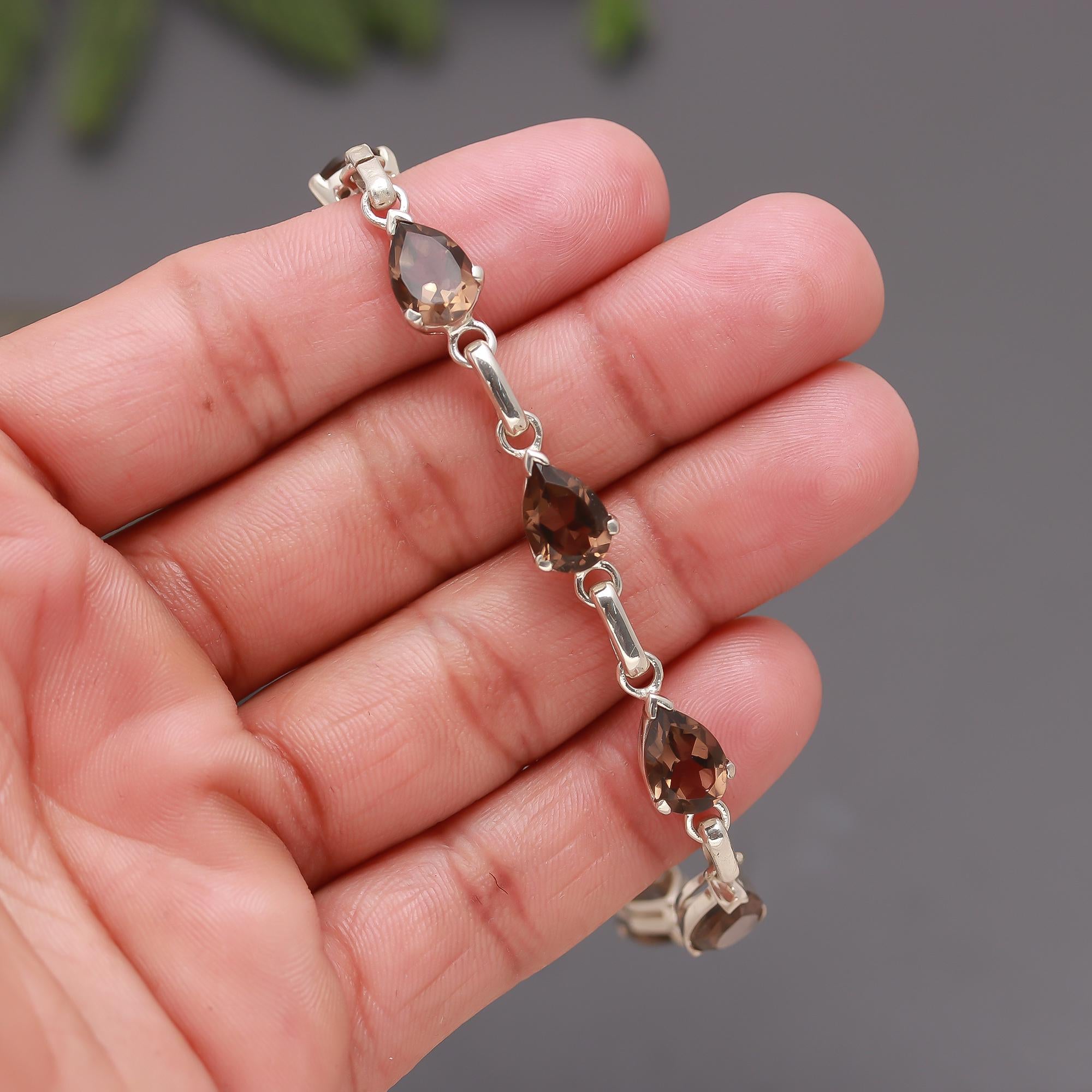 925 Silver Smoky Quartz Link Bracelet
