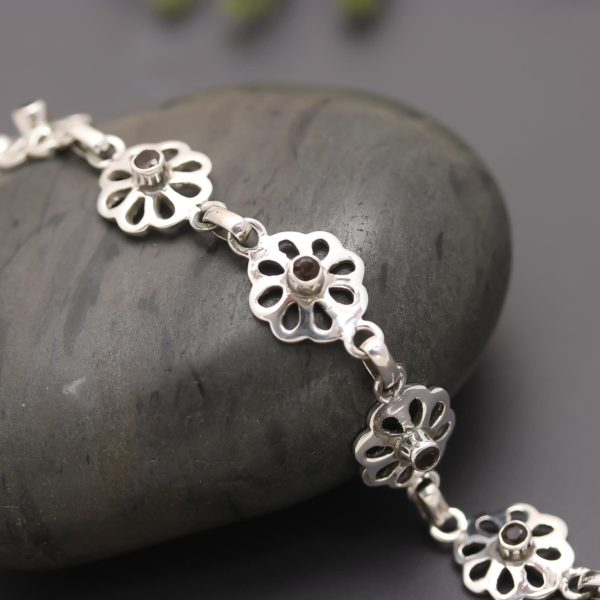 925 Silver Floral Link Bracelet