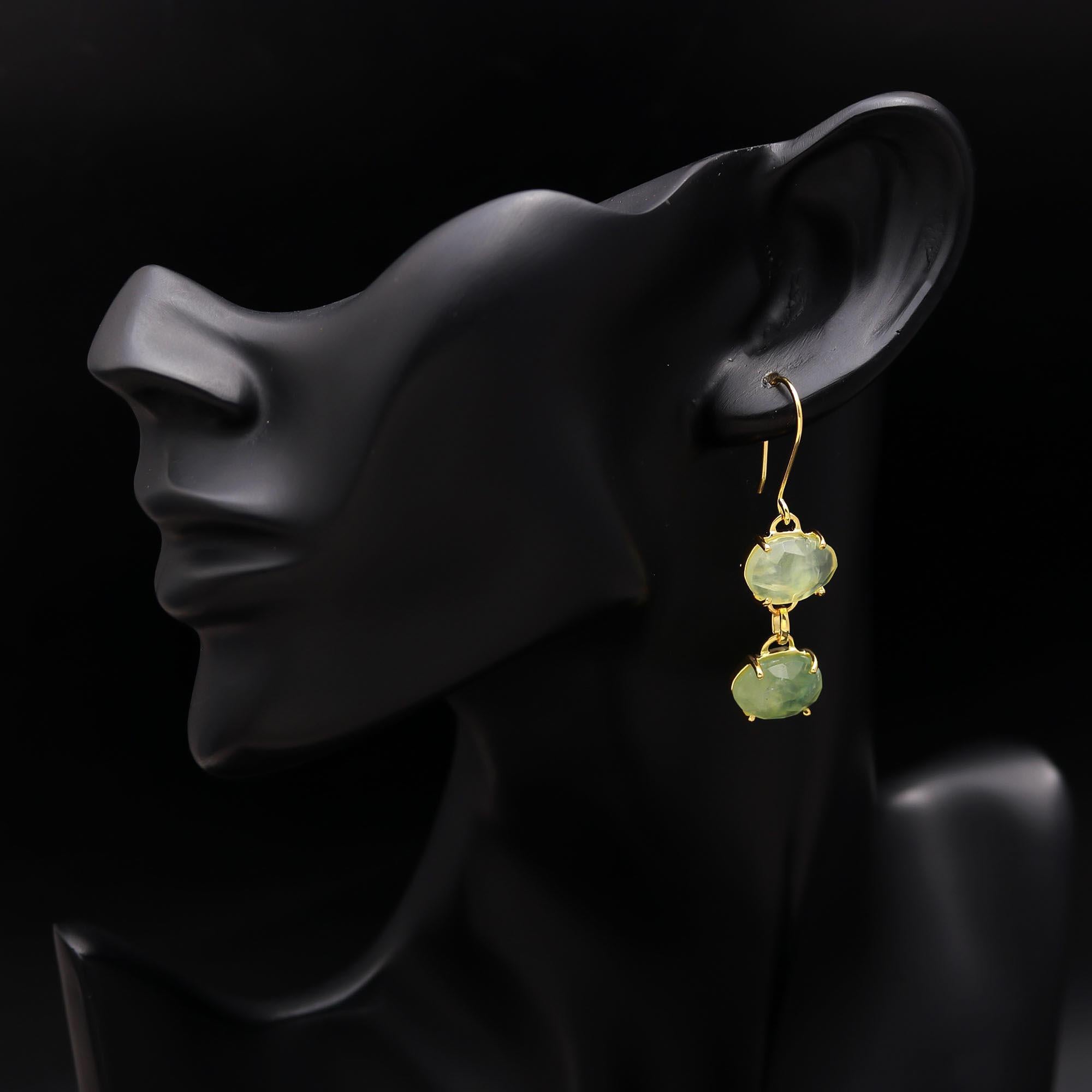 925 Silver Prehnite Dangle Earrings