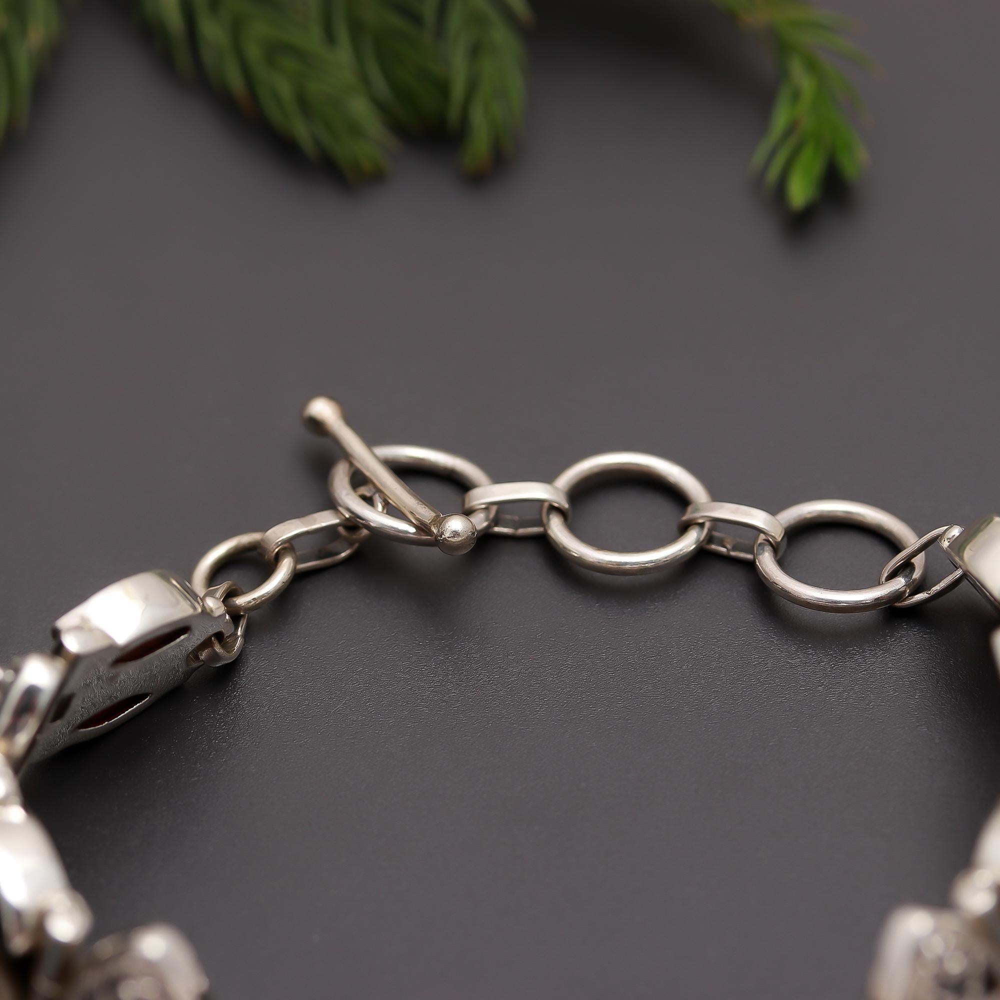 925 Silver Marquise Garnet Link Bracelet