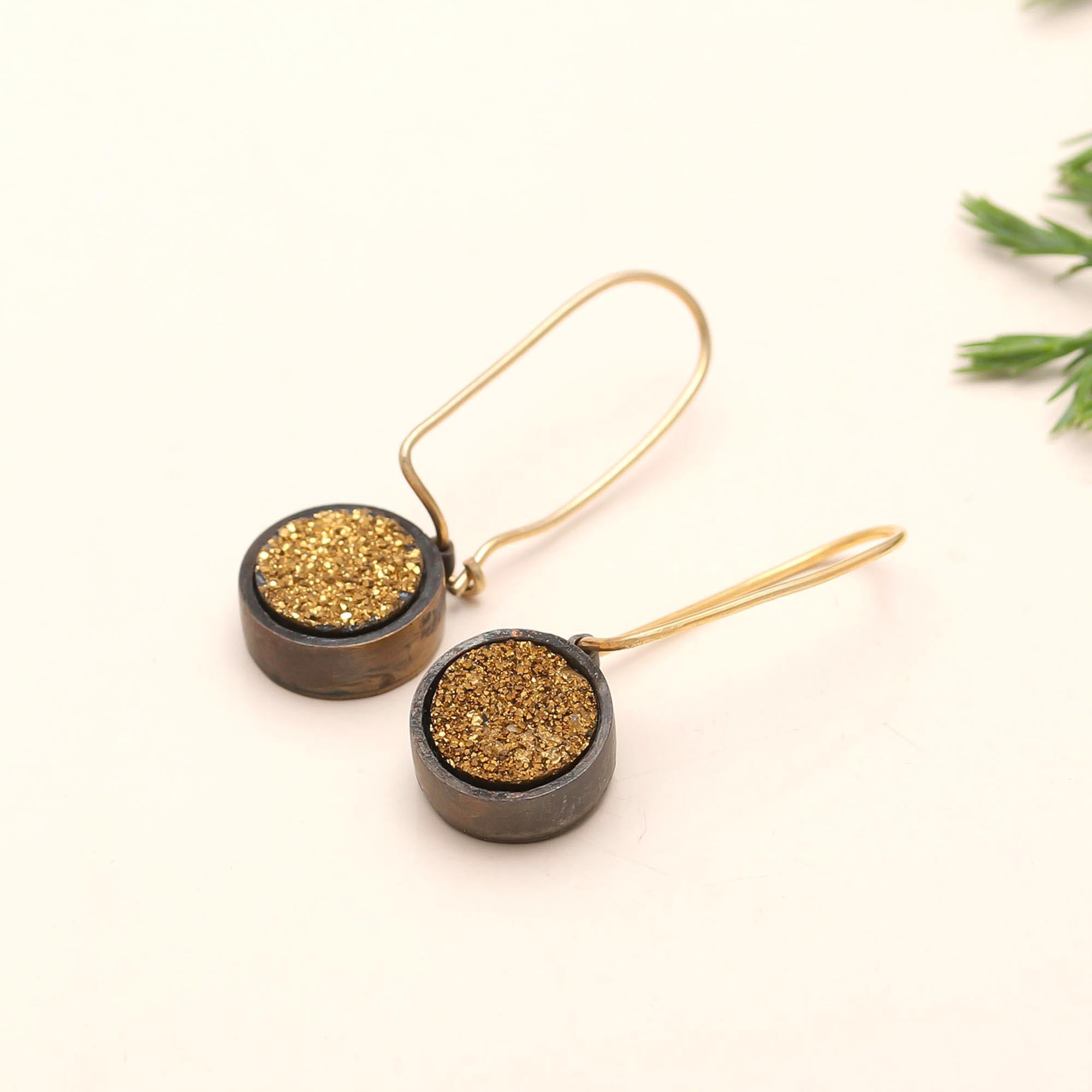 925 Silver Gold Druzy Dangle Earrings