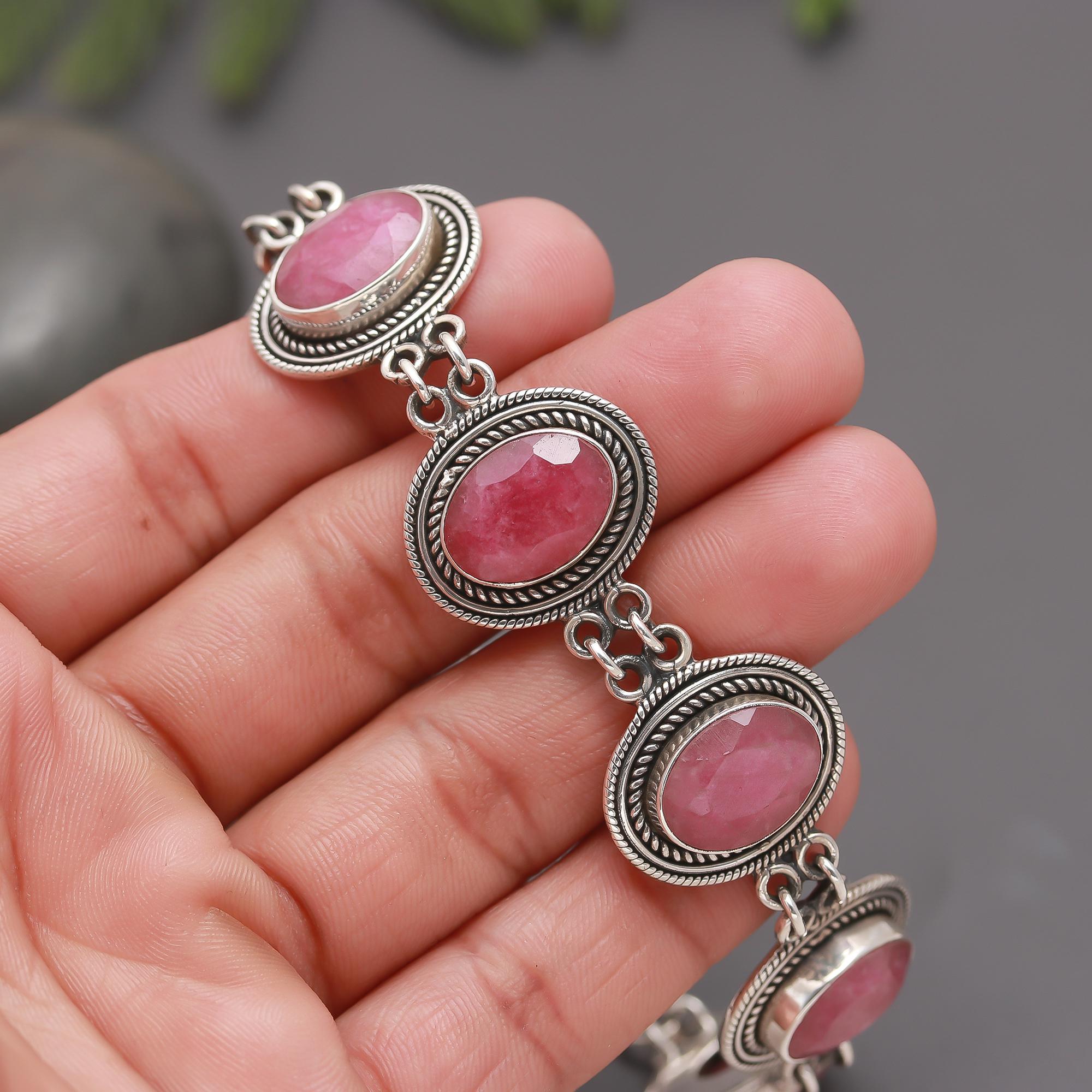 925 Silver Oval Ruby Bracelet