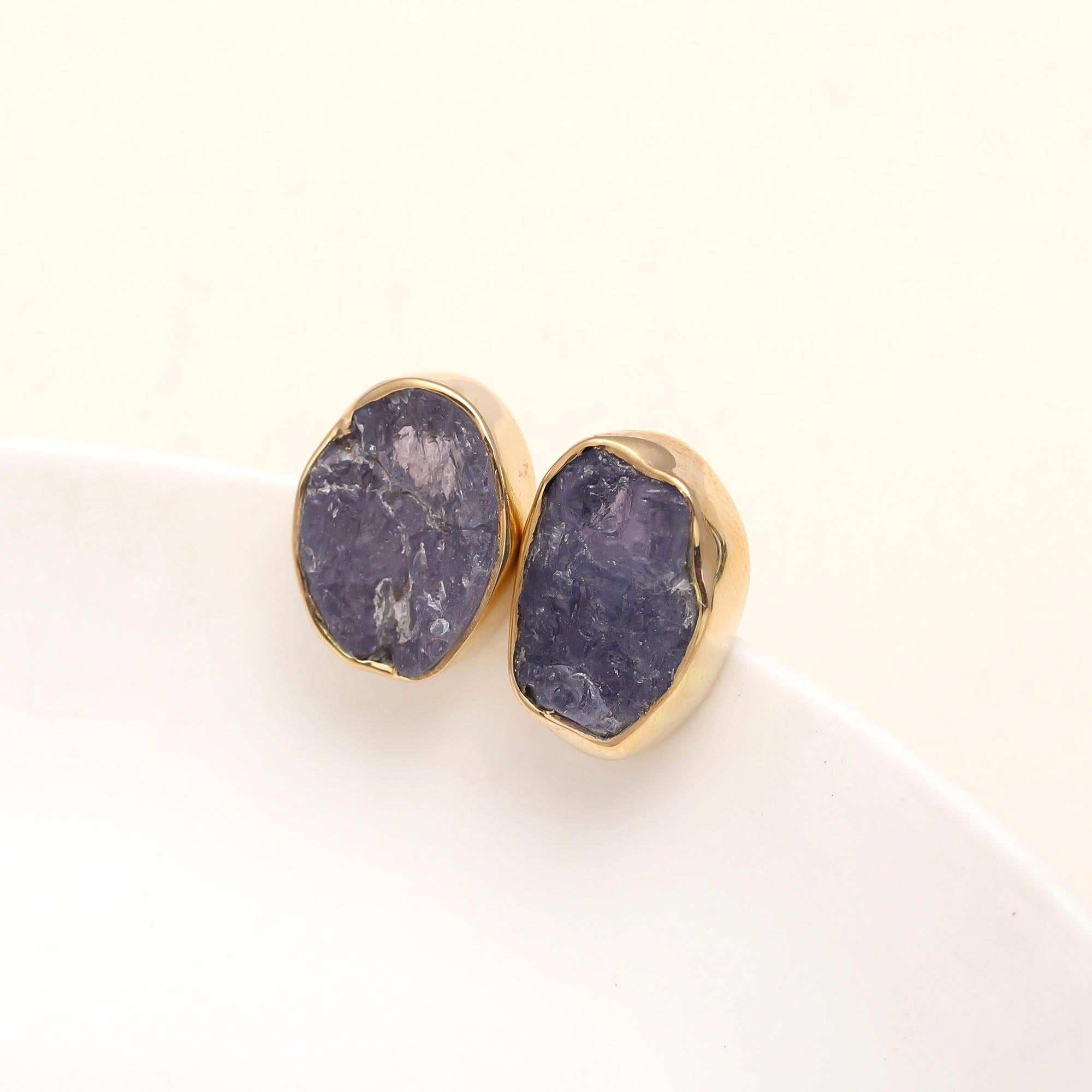 Brass Tanzanite Stud Earrings