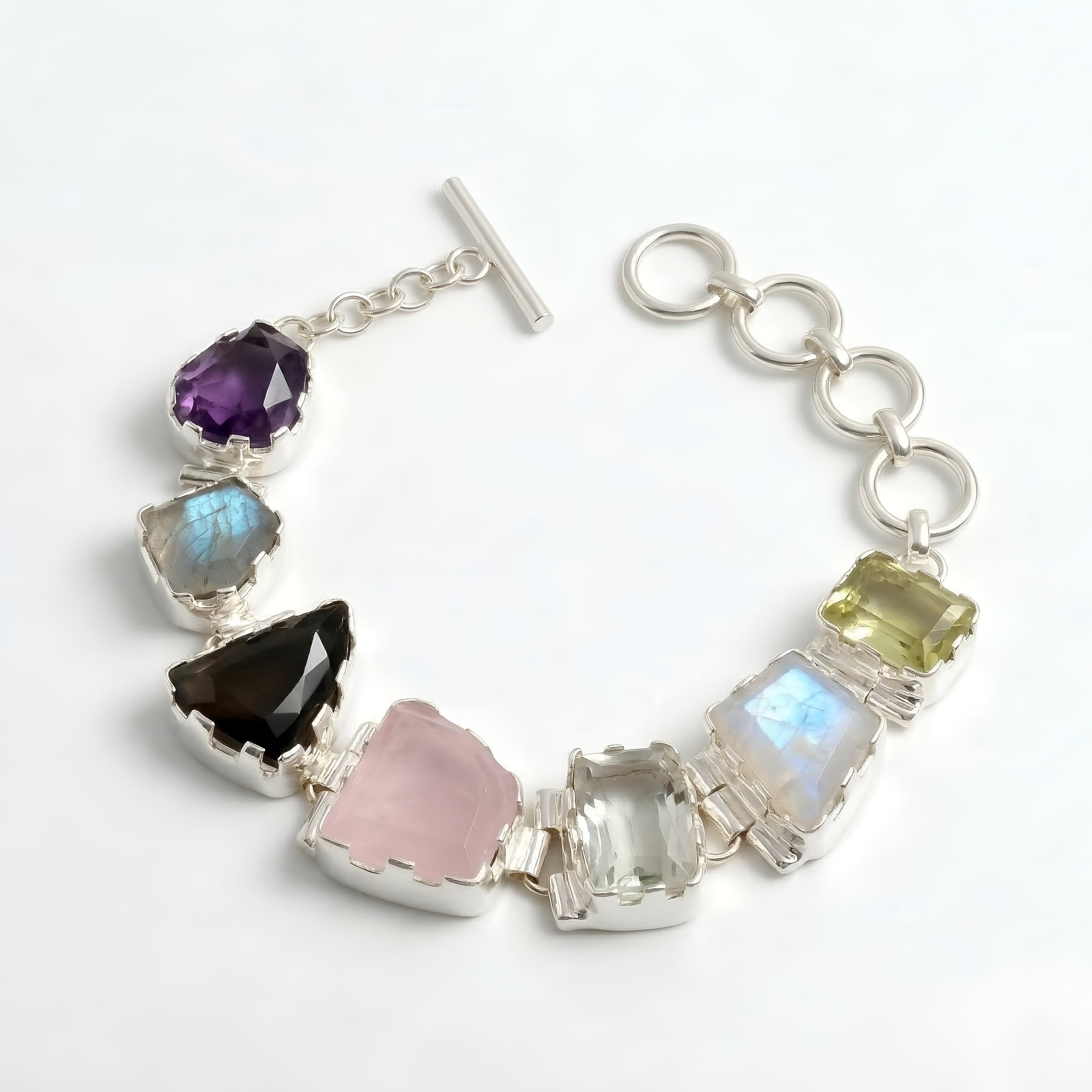 925 Silver Mixed Gemstone Statement Bracelet