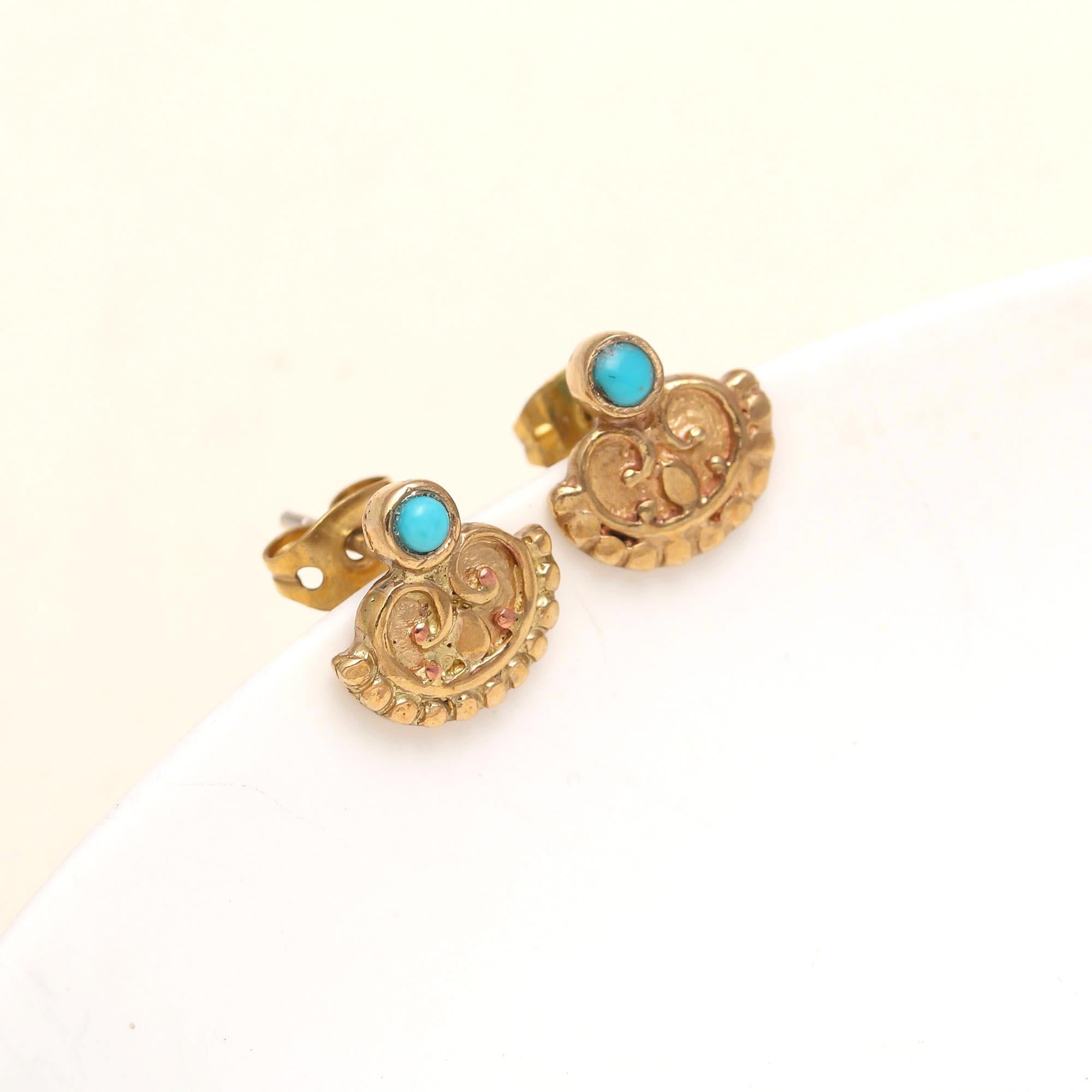 Antitarnish Brass Turquoise Stud Earrings