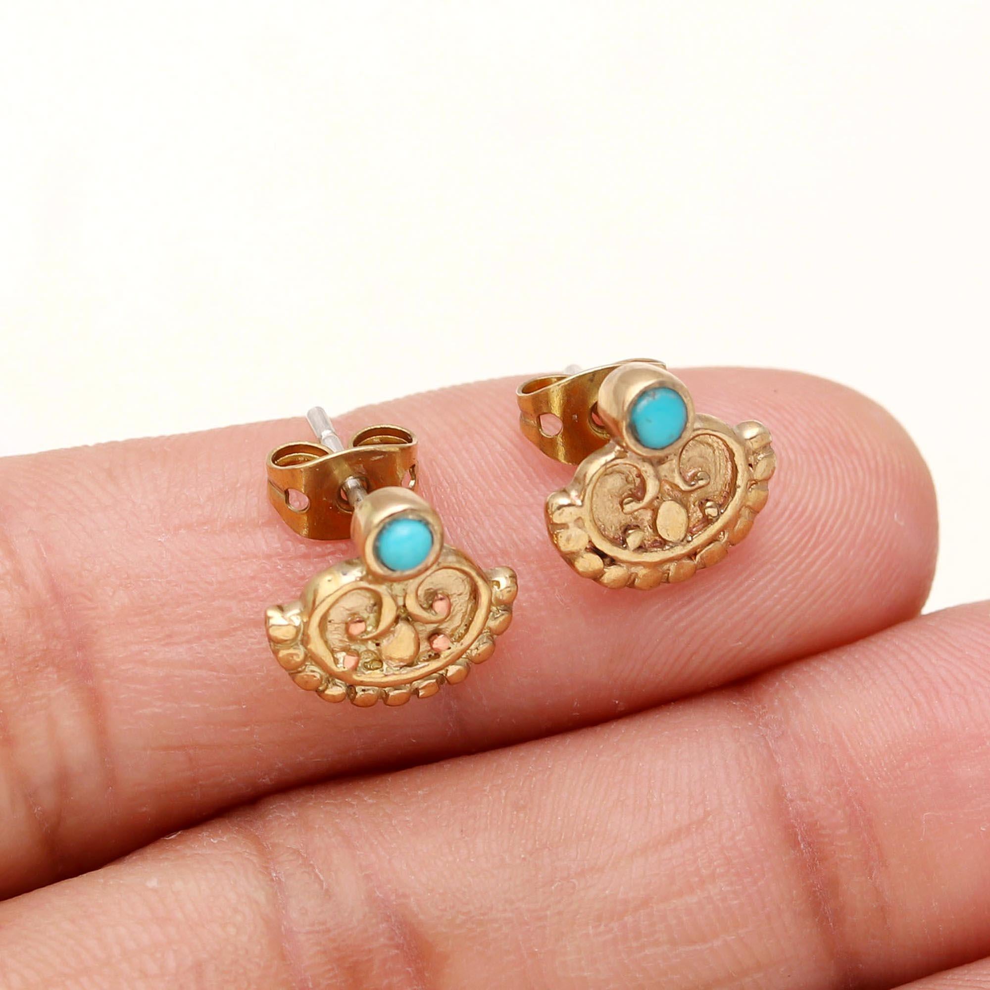 Antitarnish Brass Turquoise Stud Earrings