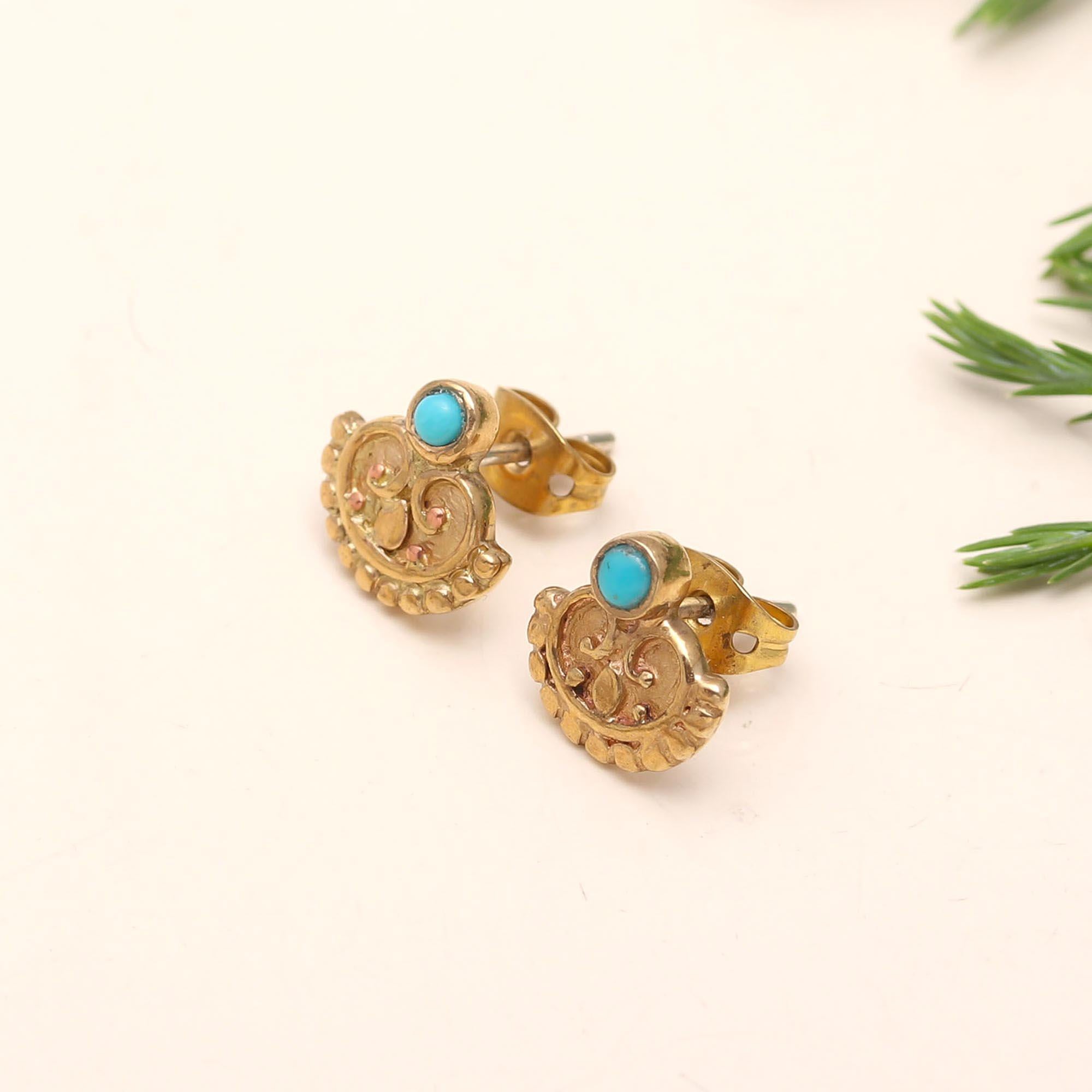 Antitarnish Brass Turquoise Stud Earrings