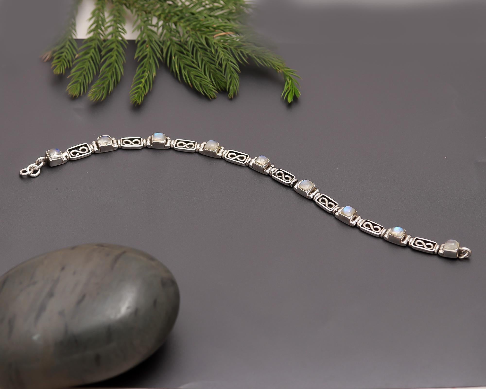 925 Silver Infinity Link Rainbow Moonstone Bracelet