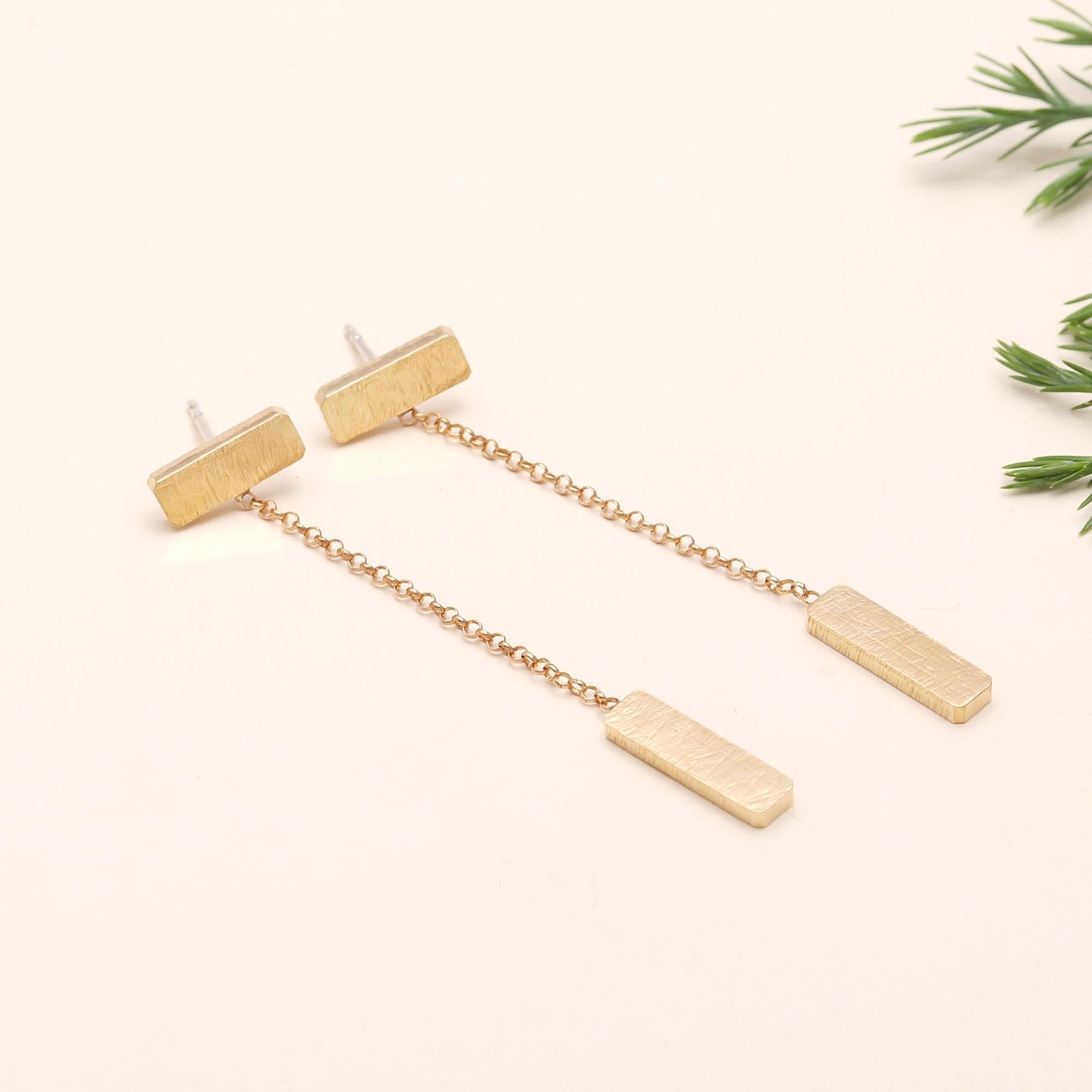 925 Silver Bar Chain Drop Earrings